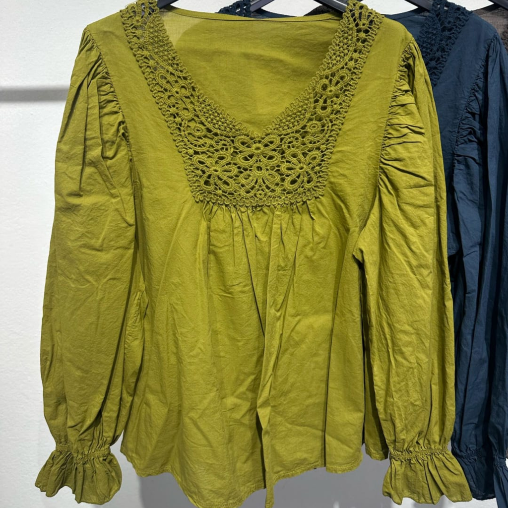 Italian Crochet Lace Yoke Blouse