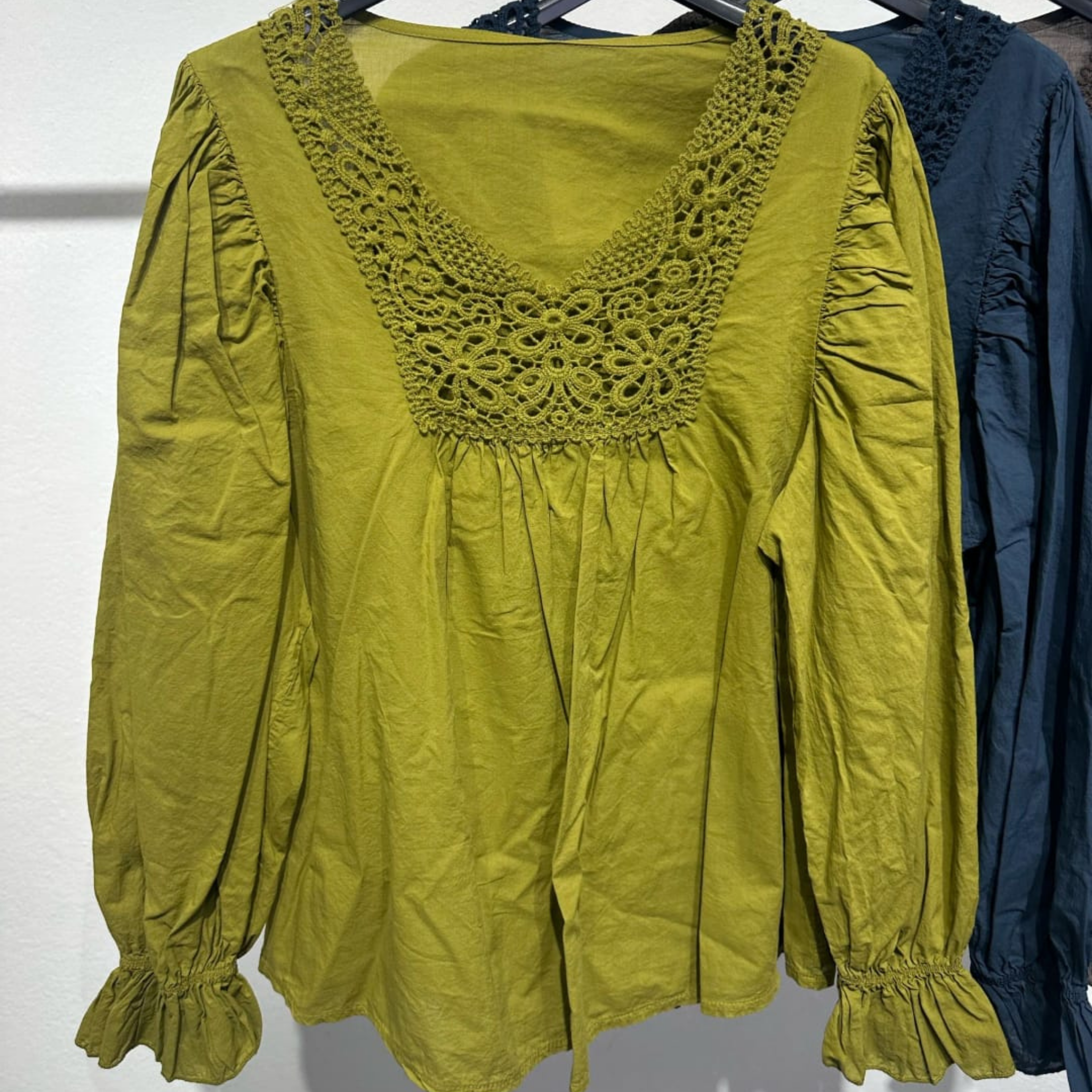 Italian Crochet Lace Yoke Blouse