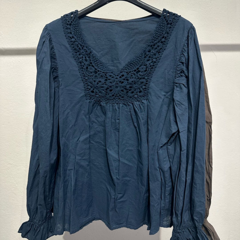 Italian Crochet Lace Yoke Blouse