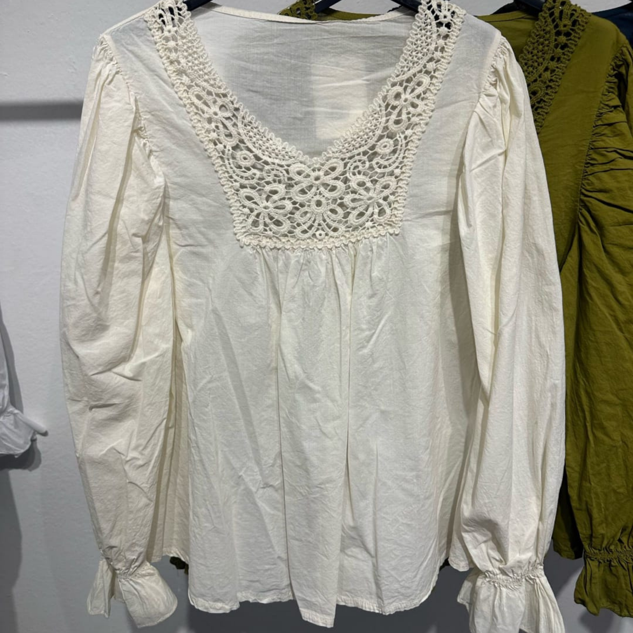 Italian Crochet Lace Yoke Blouse