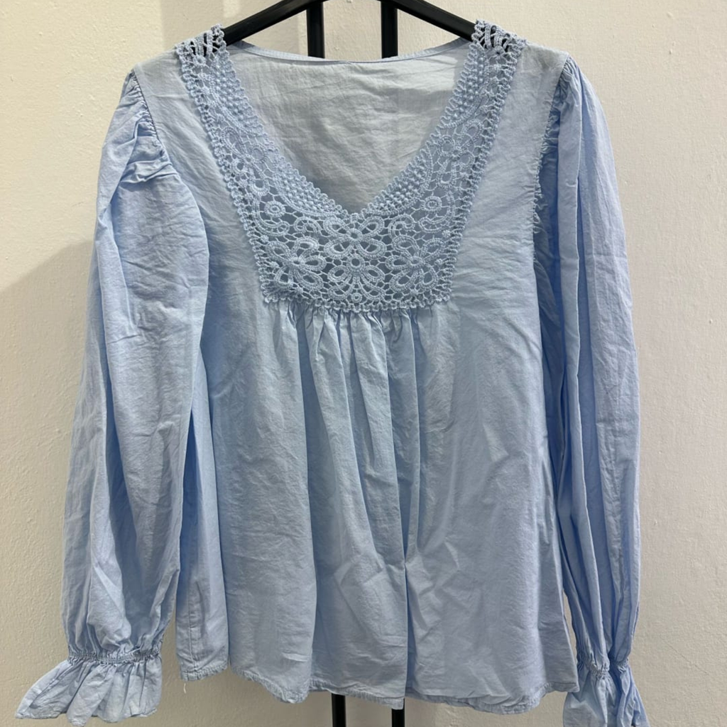 Italian Crochet Lace Yoke Blouse