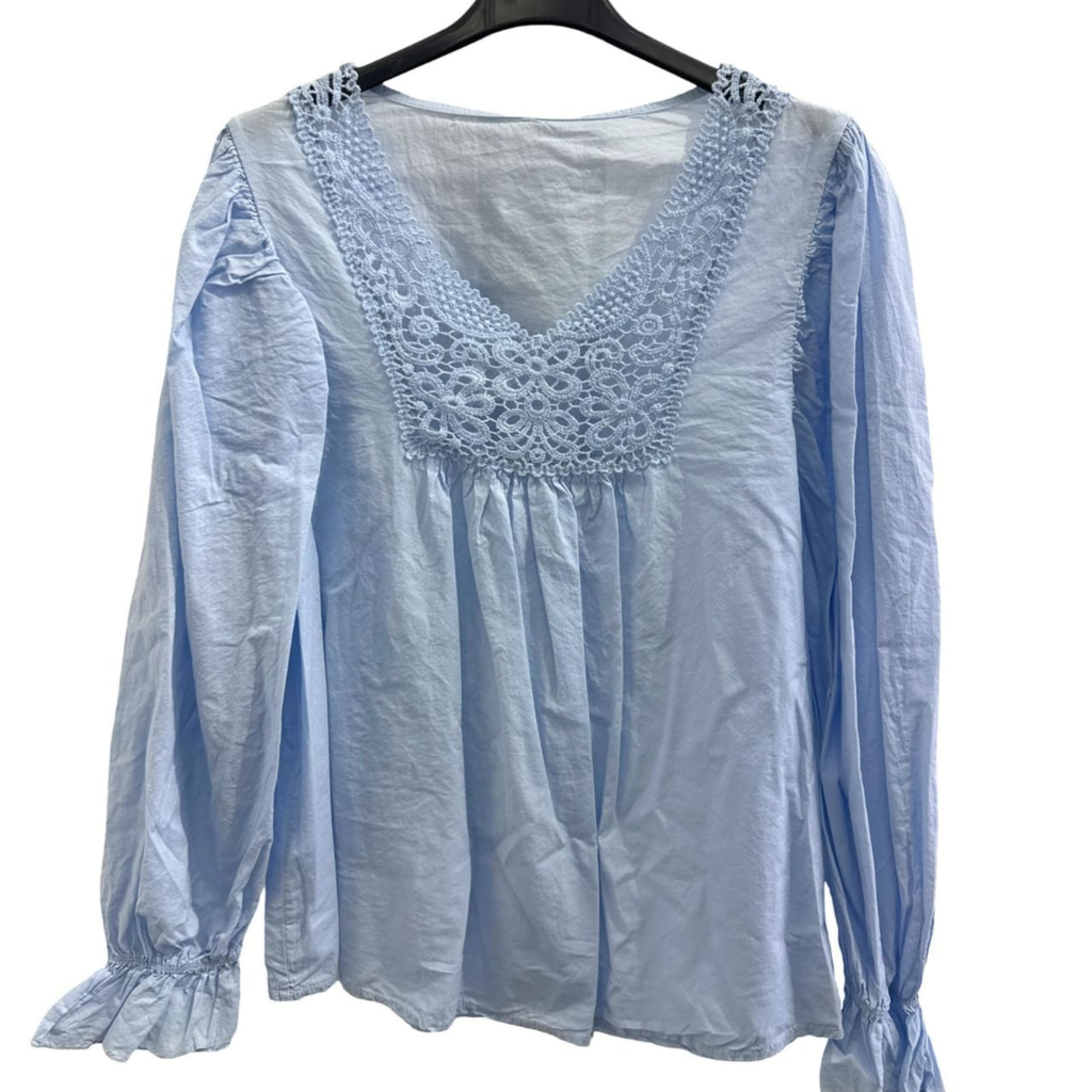 Italian Crochet Lace Yoke Blouse