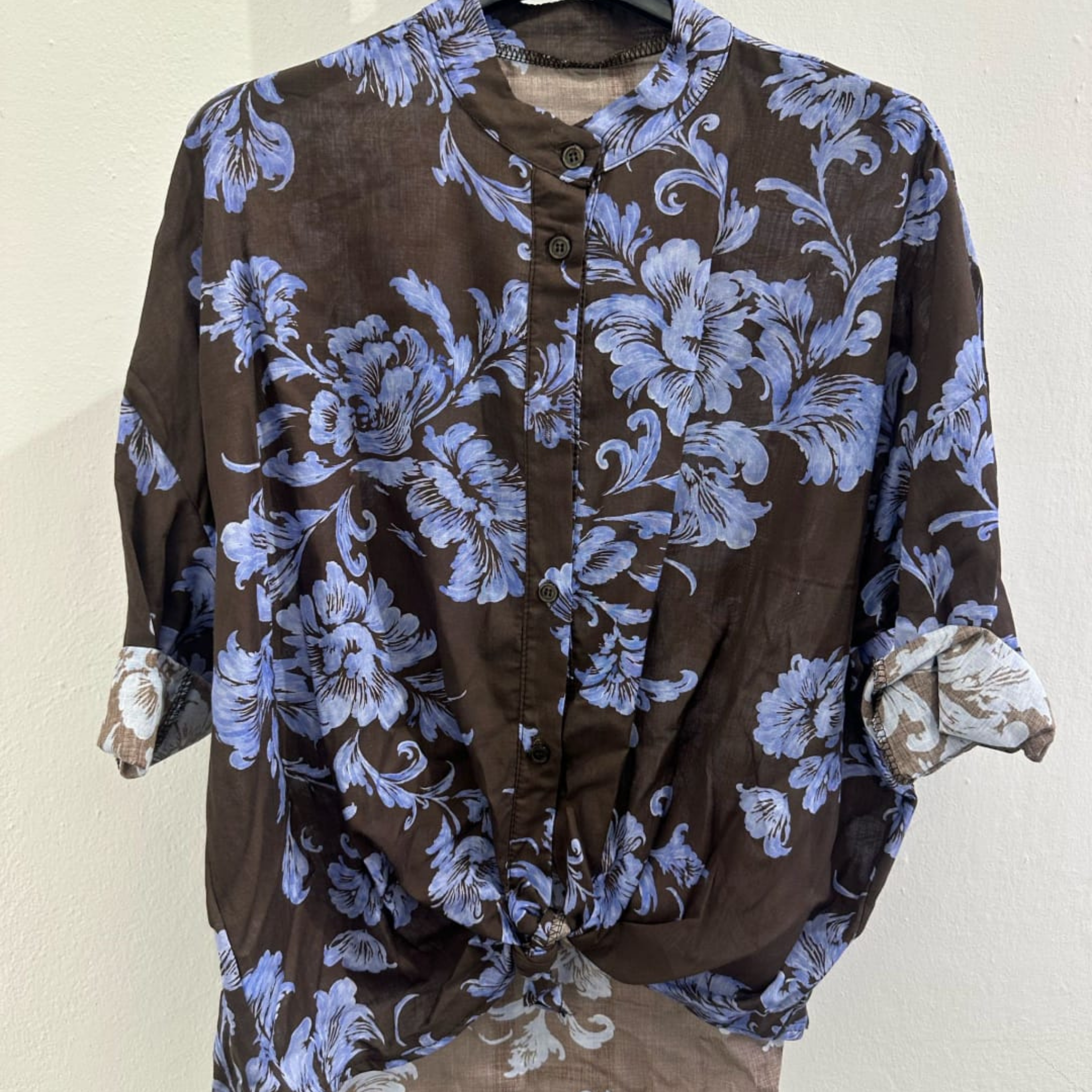Italian Botanical Print Tie Front Shirt