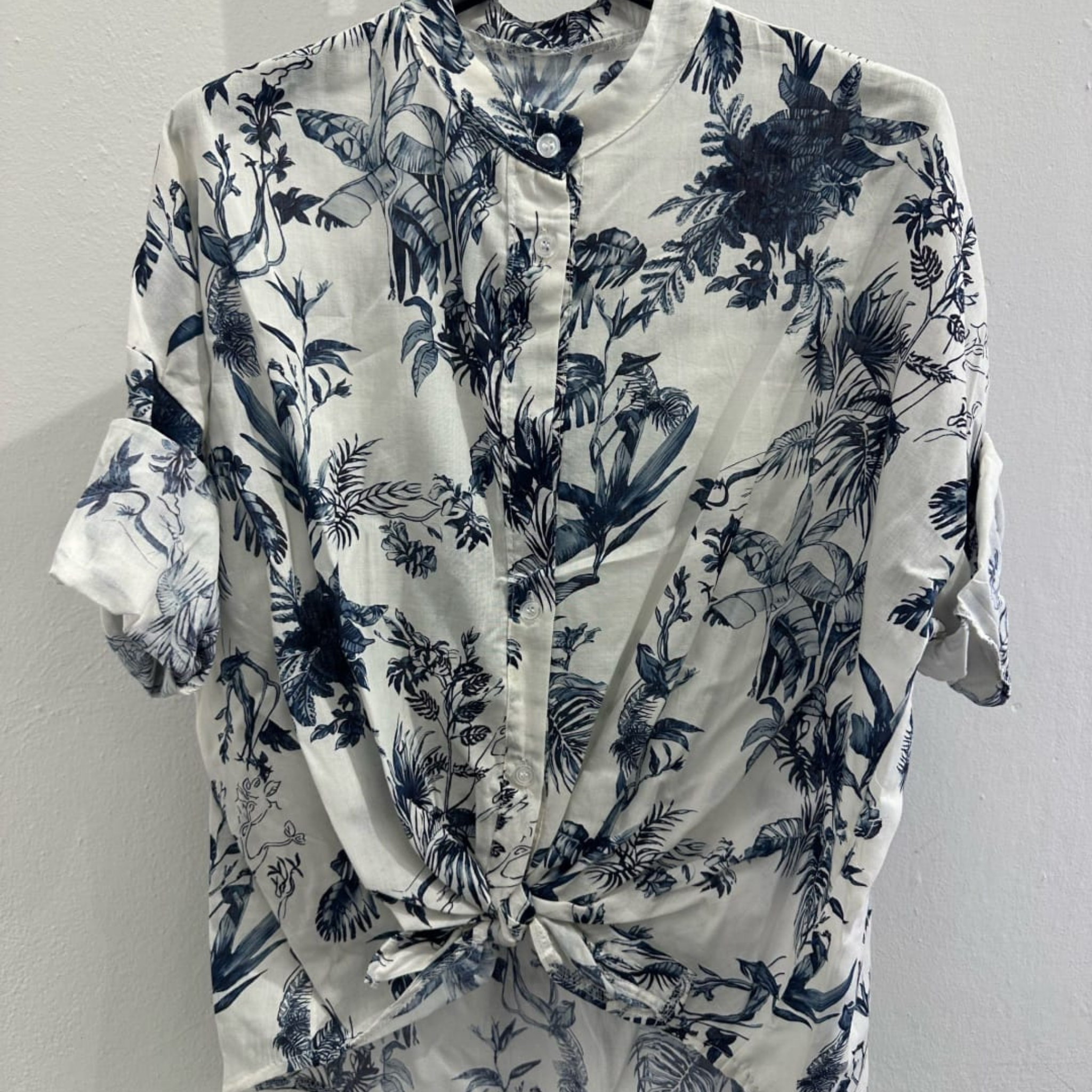 Italian Botanical Print Tie Front Shirt