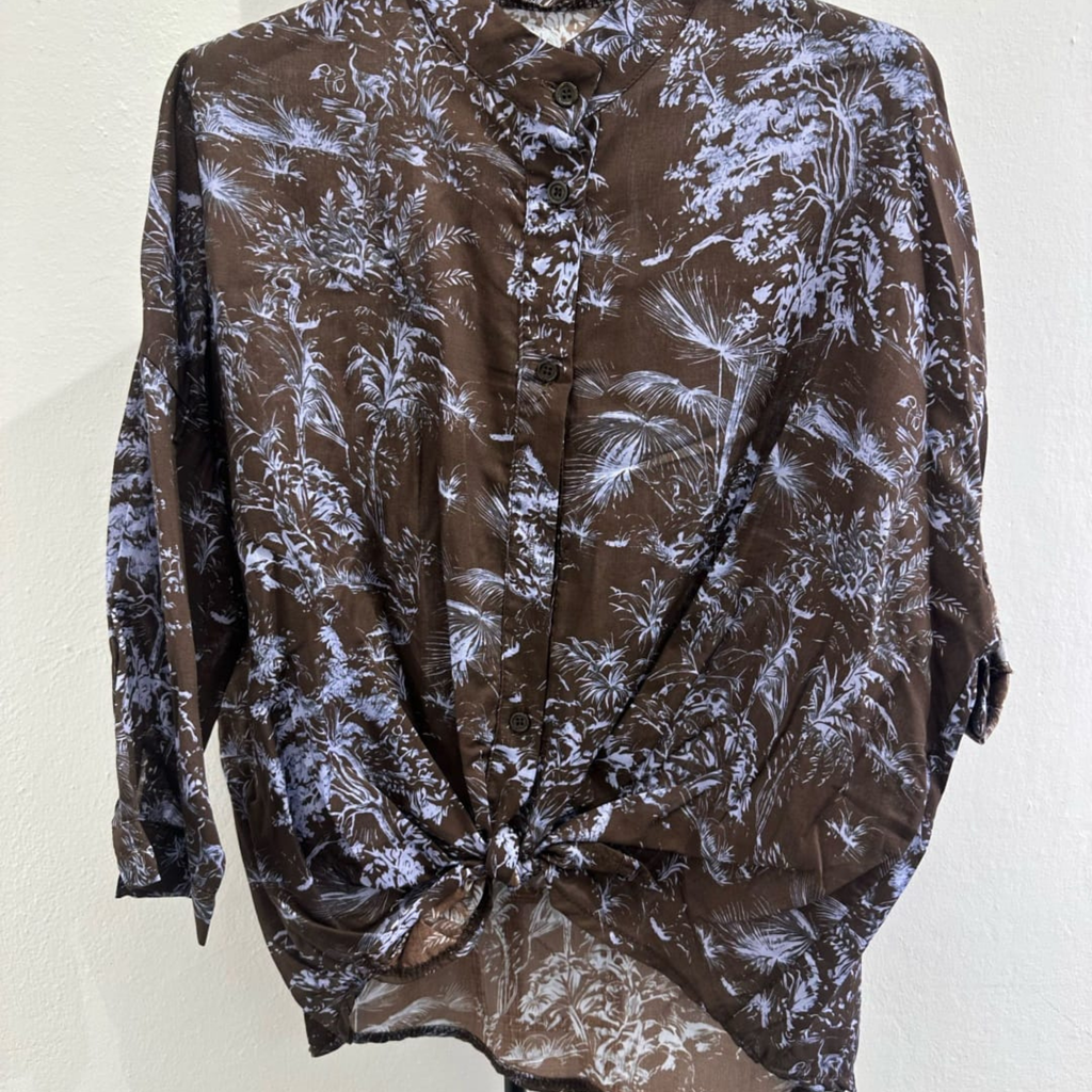 Italian Botanical Print Tie Front Shirt