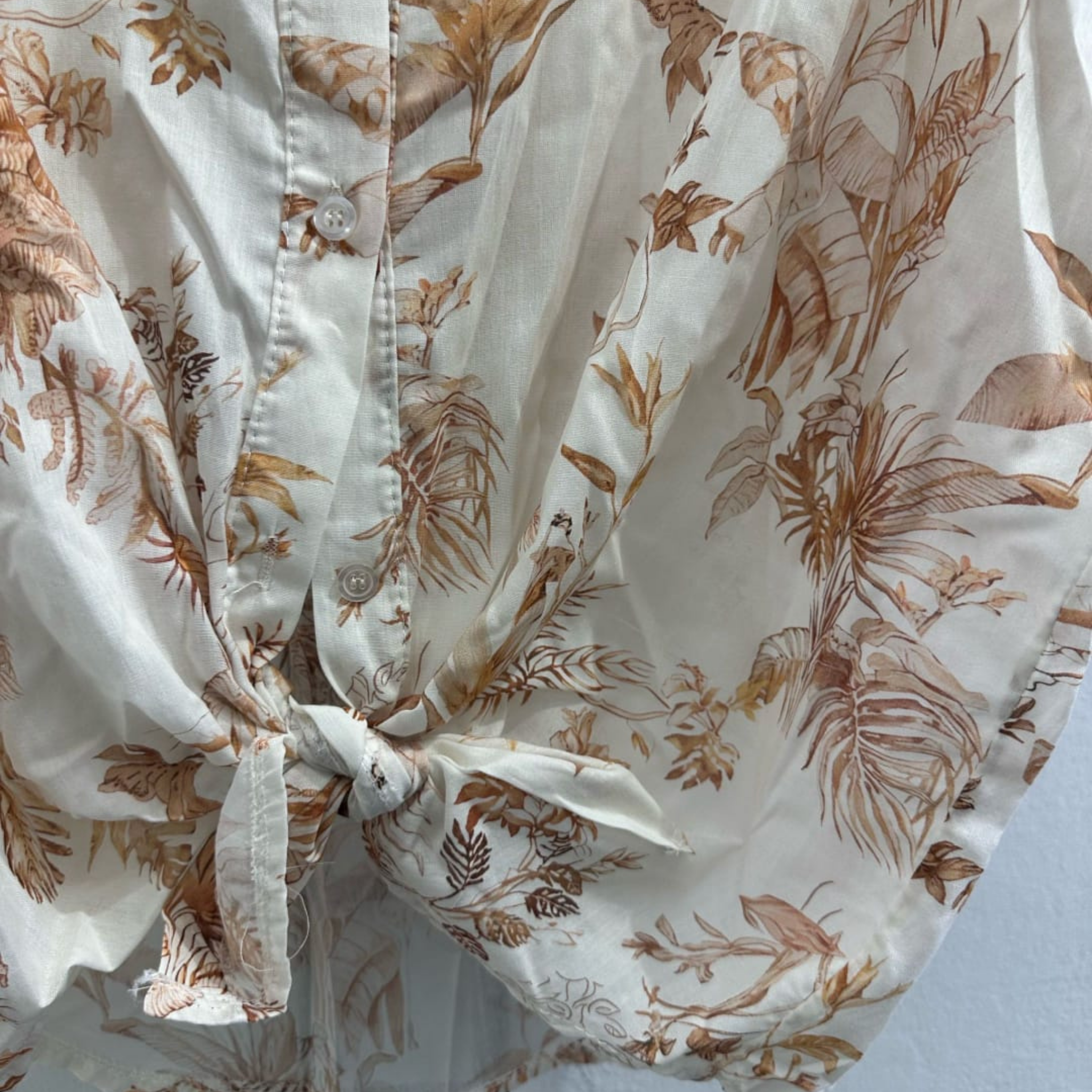 Italian Botanical Print Tie Front Shirt