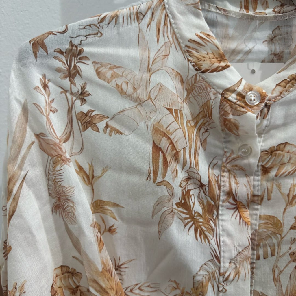 Italian Botanical Print Tie Front Shirt