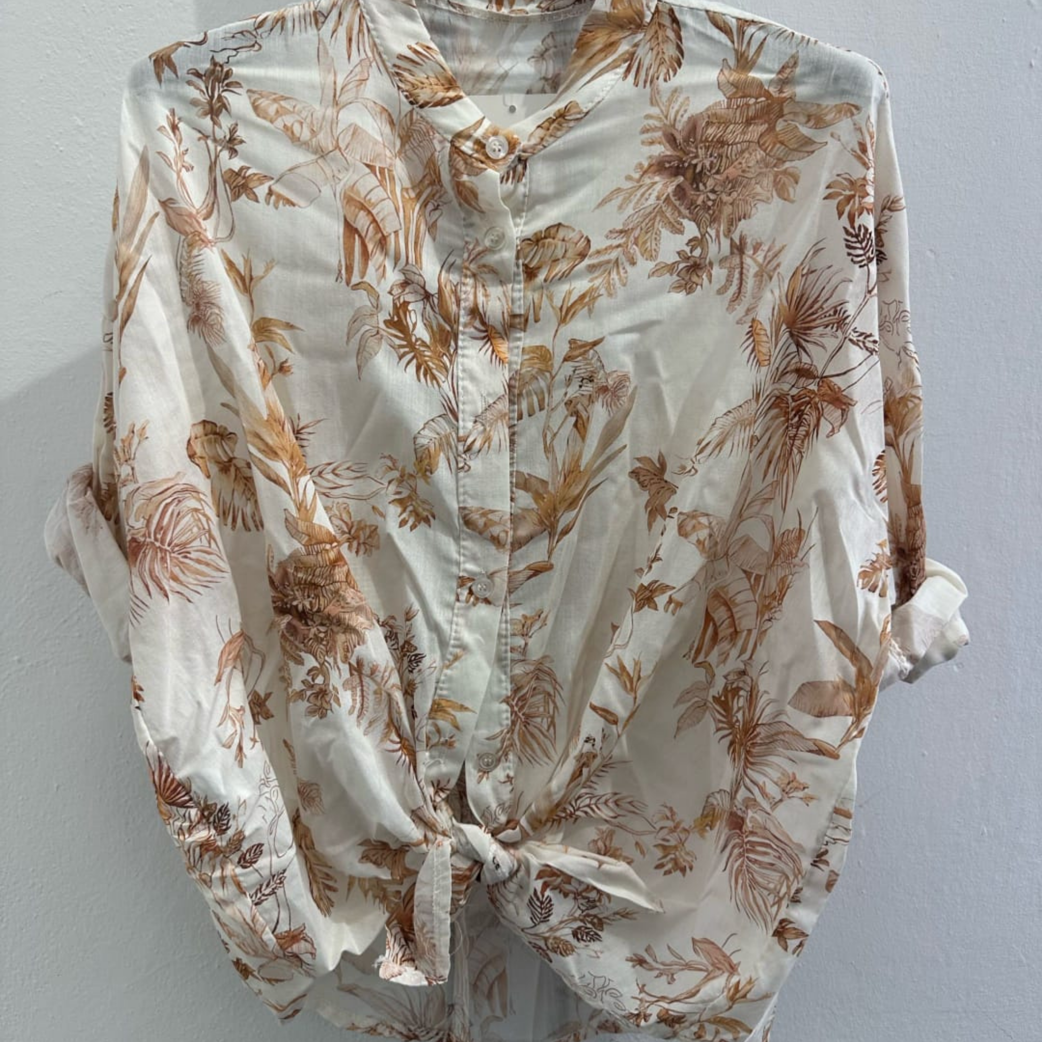 Italian Botanical Print Tie Front Shirt
