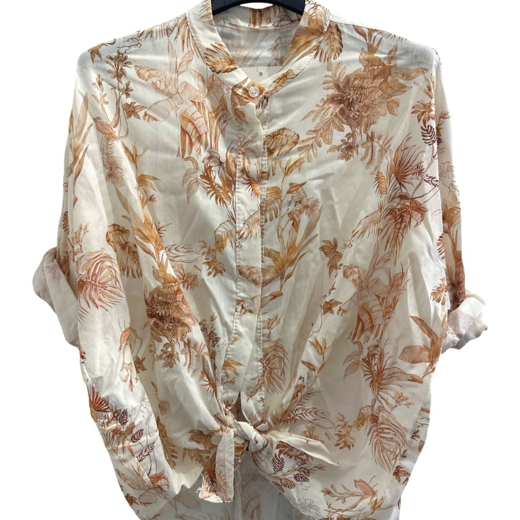 Italian Botanical Print Tie Front Shirt