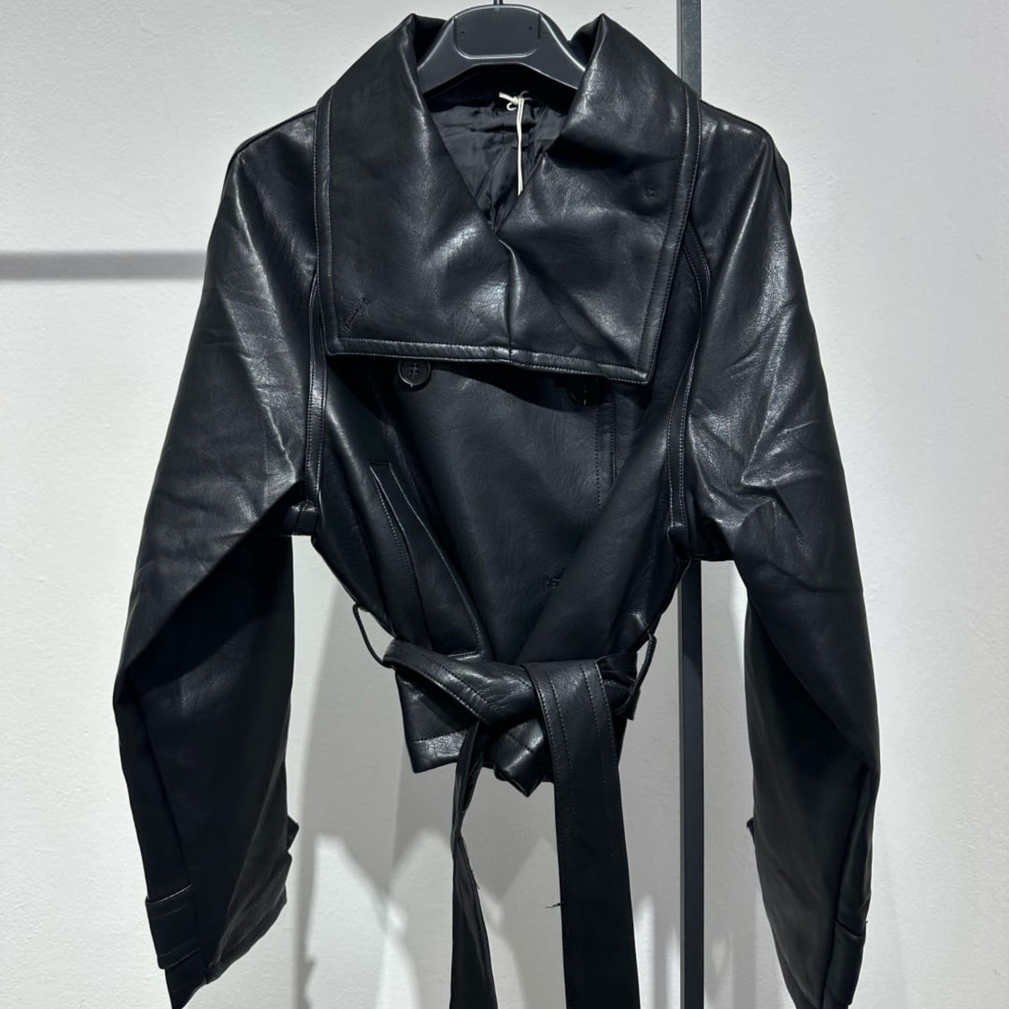 Italian Faux Leather Cropped Trench Jacket