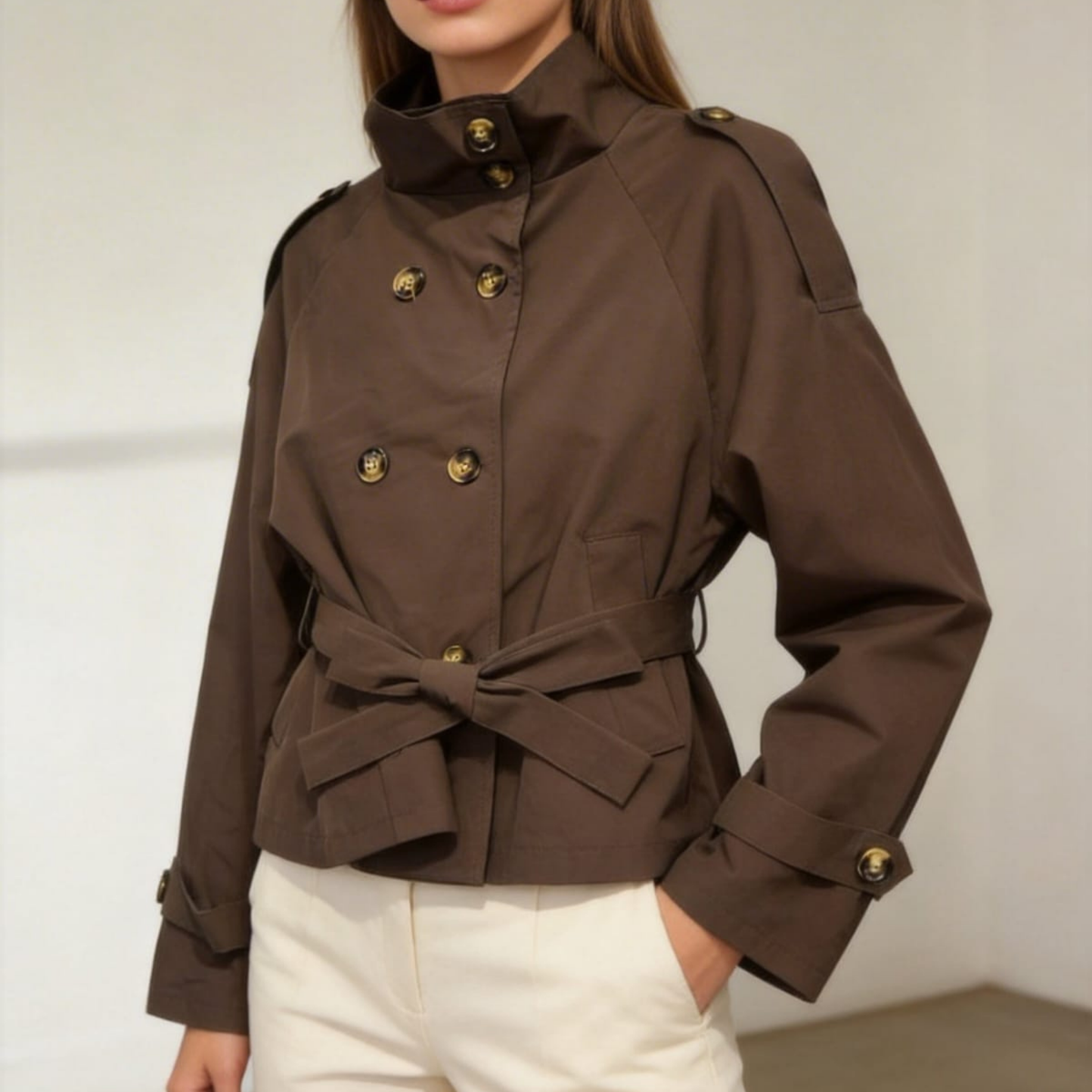 Italian Belted Short Trench Jacket