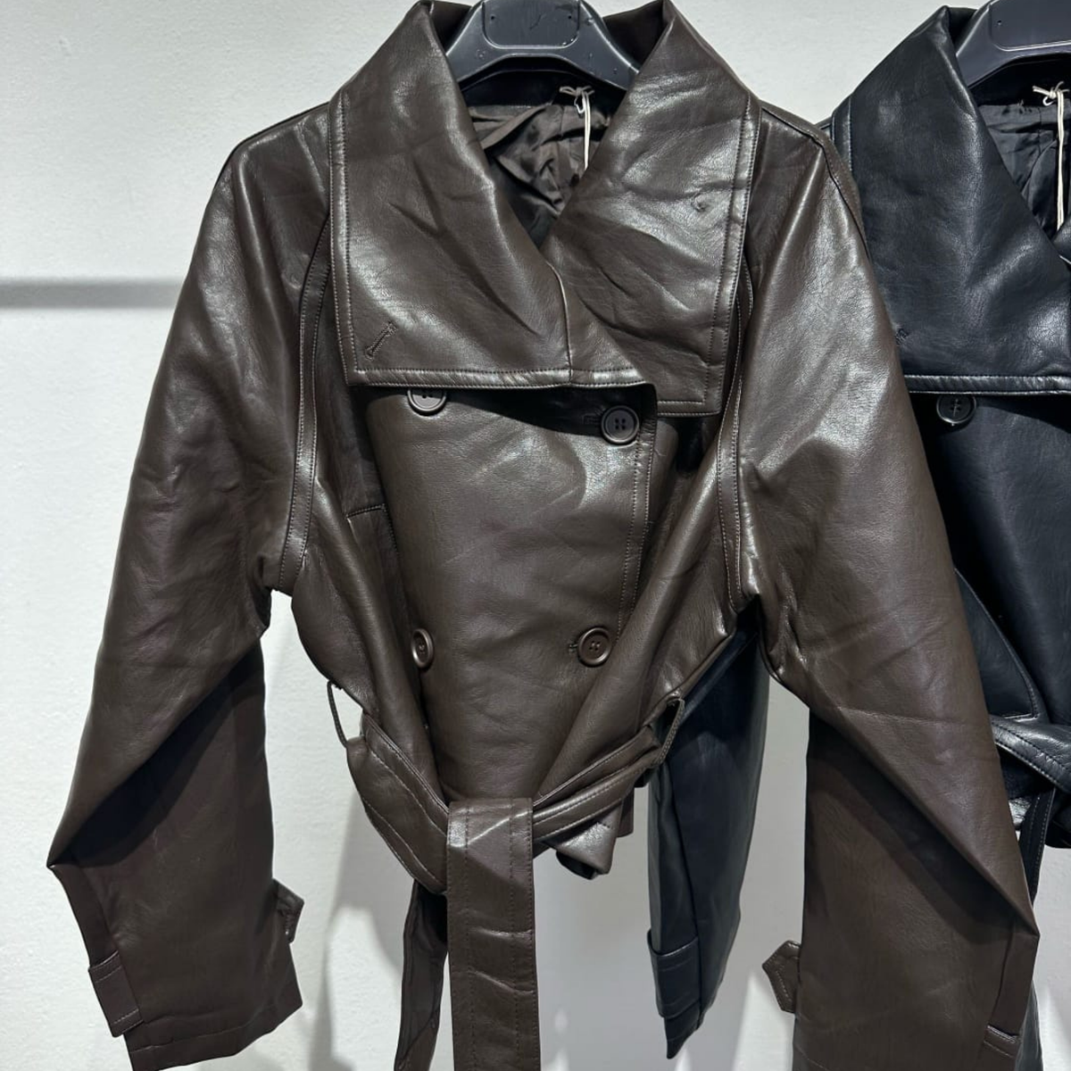 Italian Faux Leather Cropped Trench Jacket