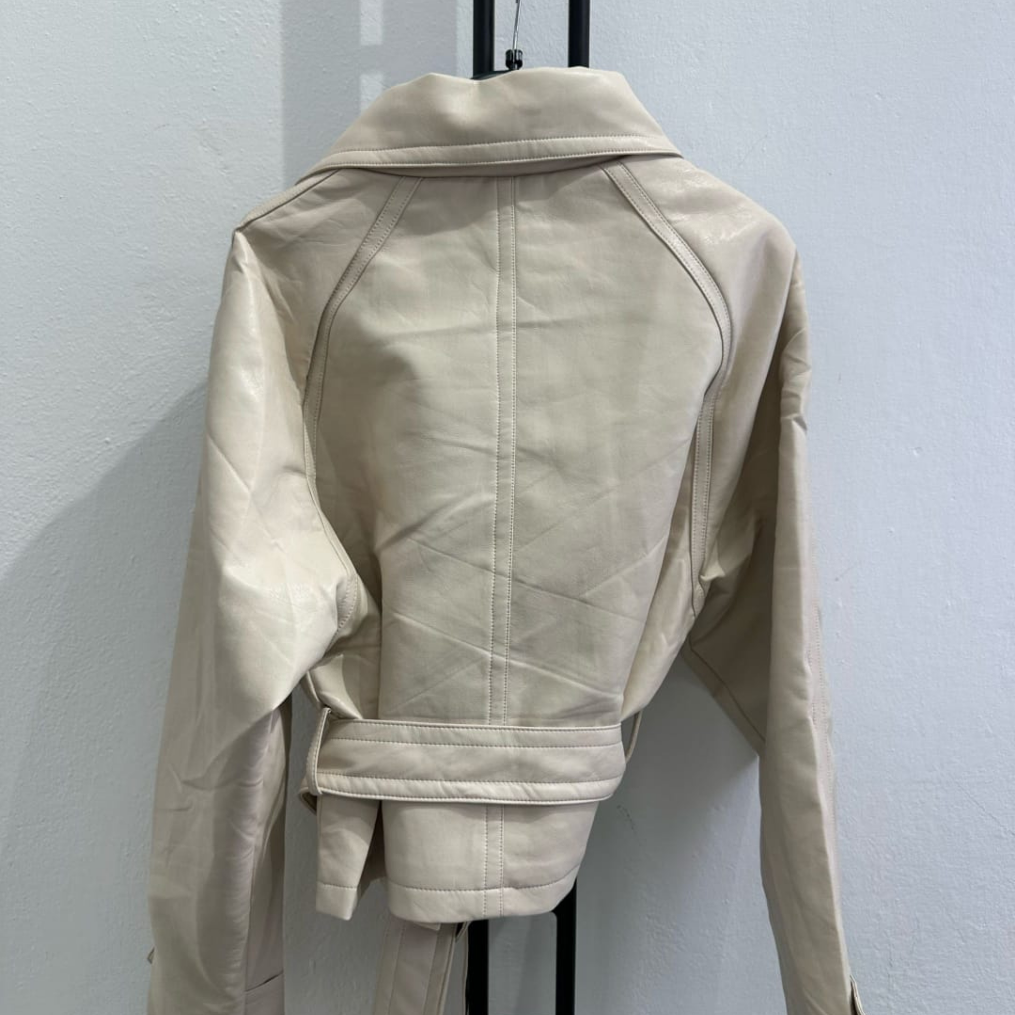 Italian Faux Leather Cropped Trench Jacket