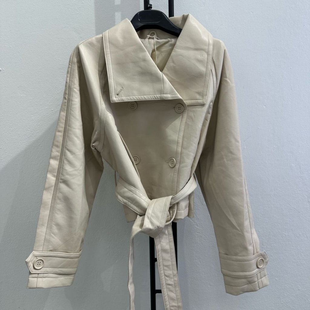 Italian Faux Leather Cropped Trench Jacket