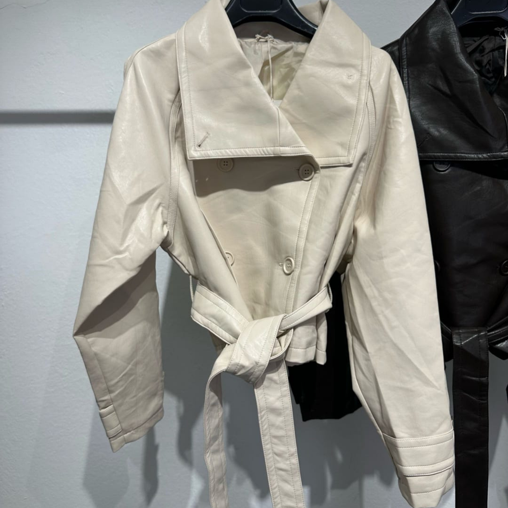 Italian Faux Leather Cropped Trench Jacket