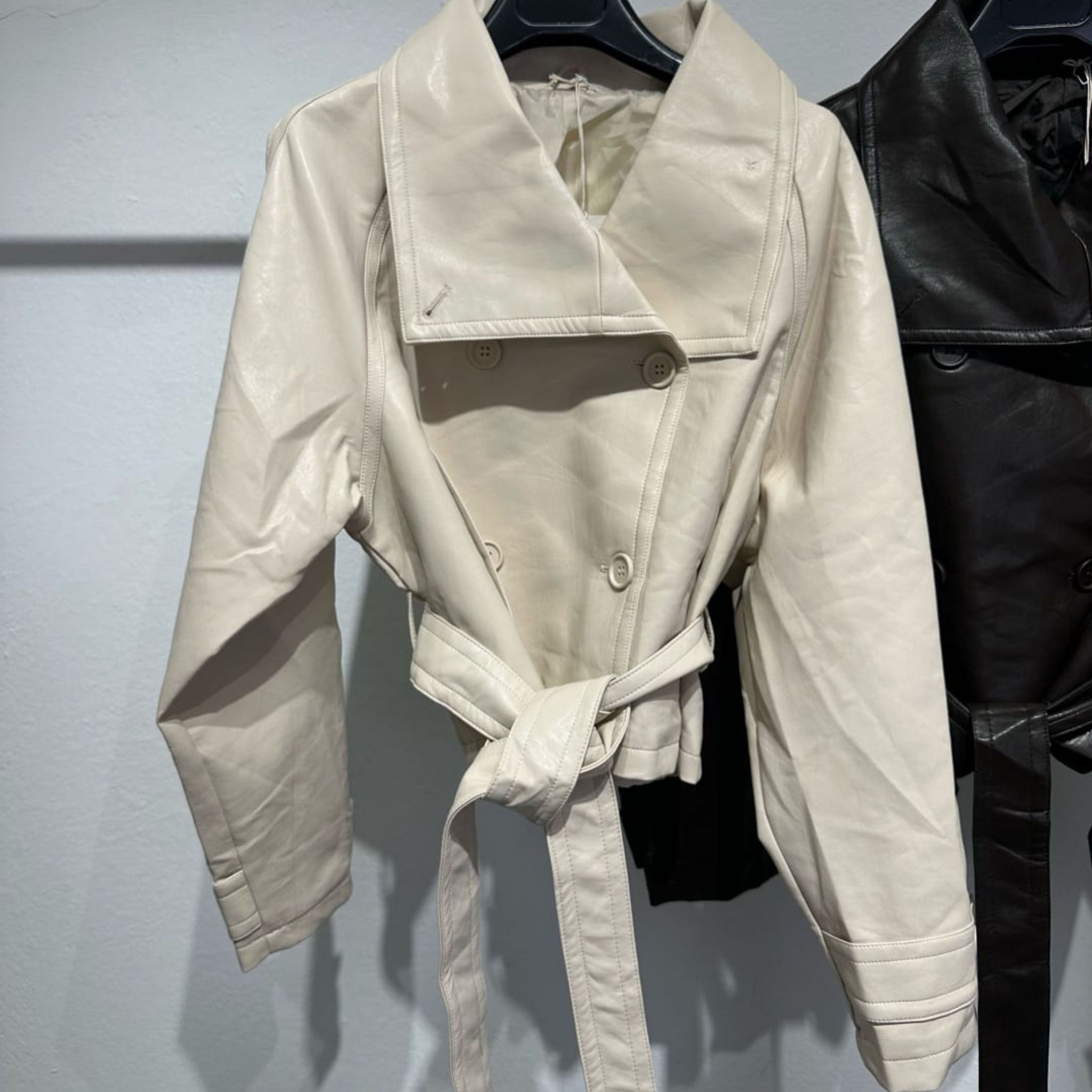 Italian Faux Leather Cropped Trench Jacket