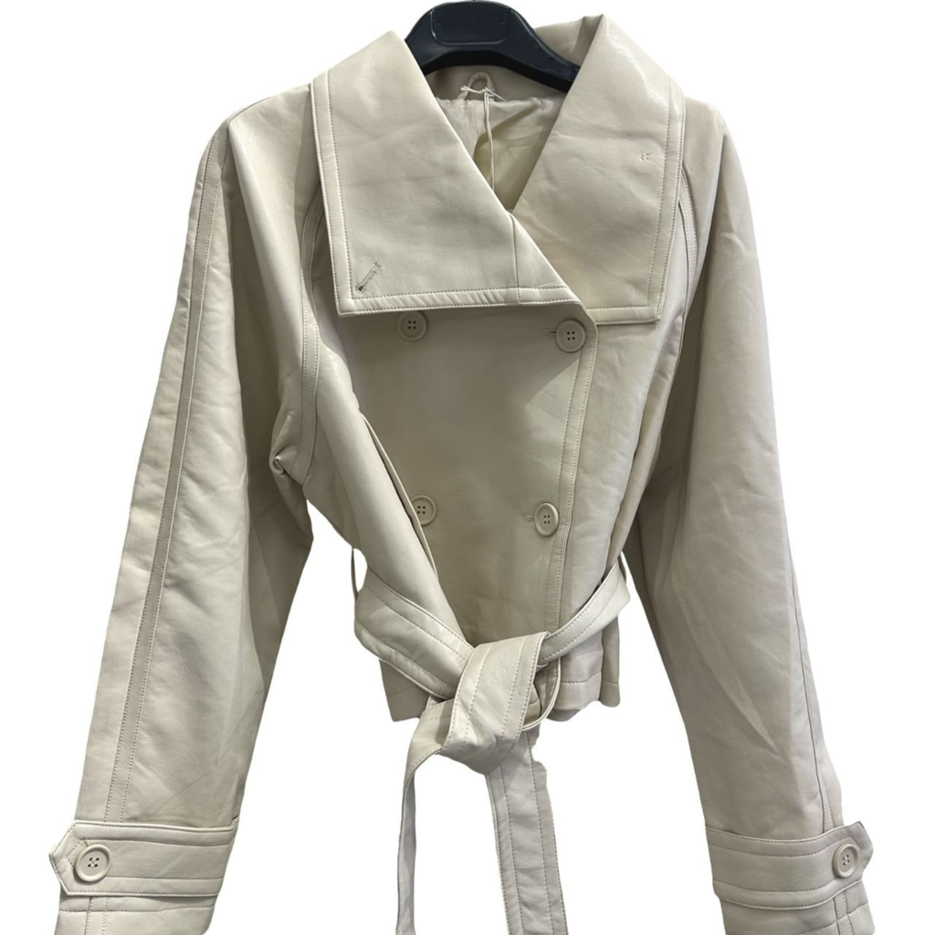 Italian Faux Leather Cropped Trench Jacket