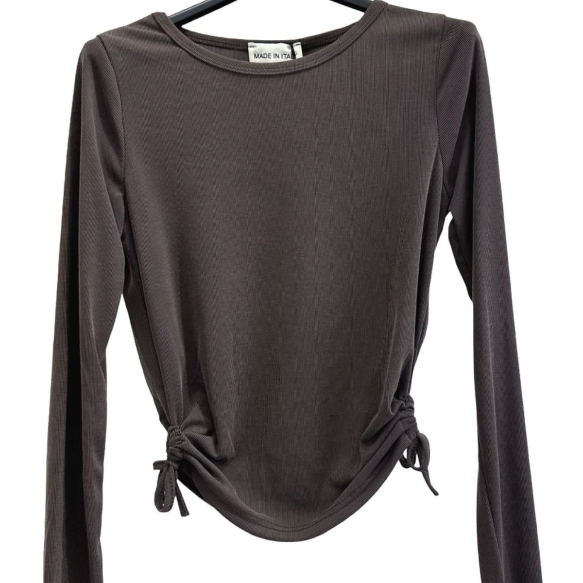 Italian Ruched Side Long-Sleeve Top