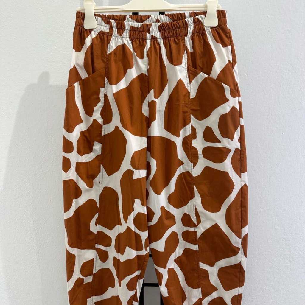 Italian Wide-Leg Giraffe Print Trousers