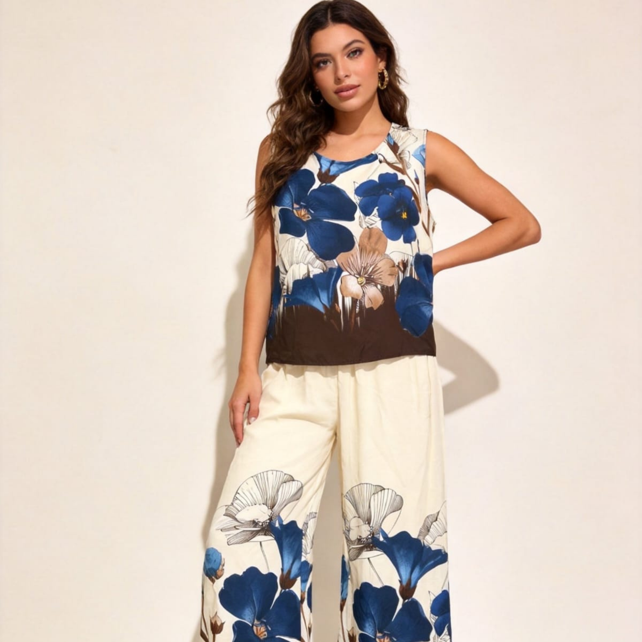 Italian Floral Print Sleeveless Top