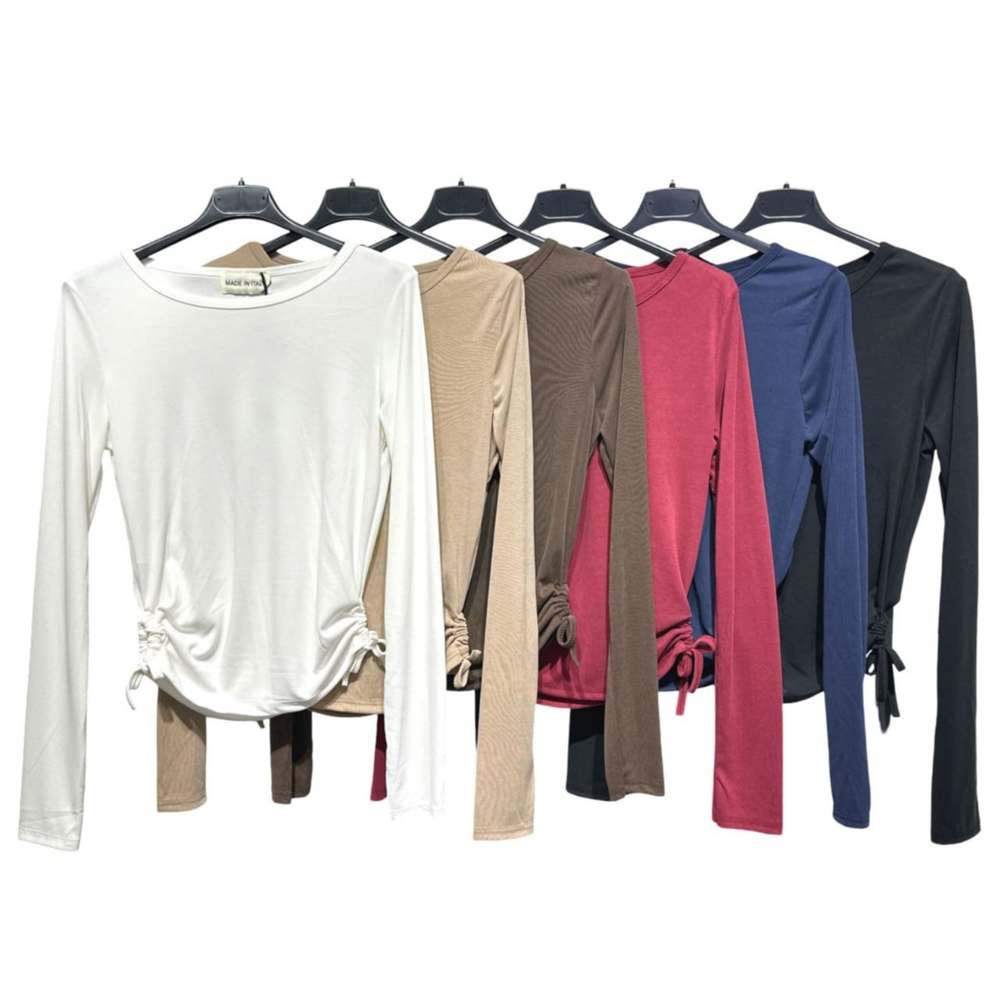 Italian Ruched Side Long-Sleeve Top