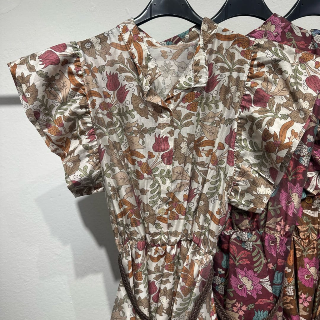 Italian Floral Frill Sleeve Belted Midi Dress