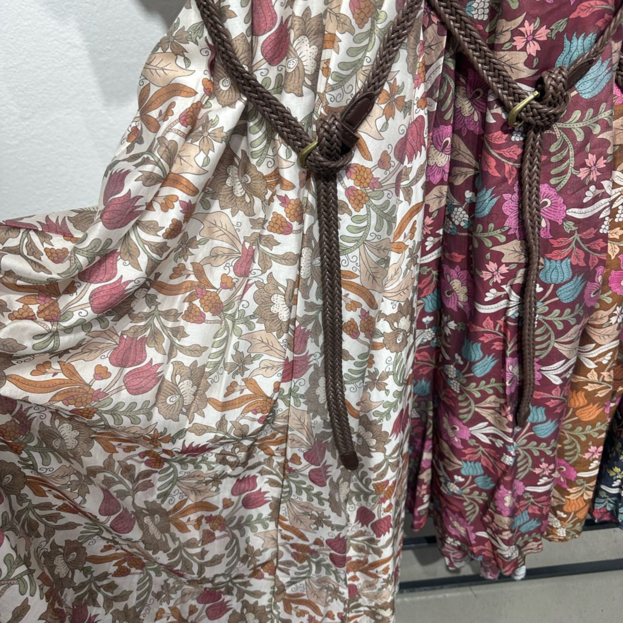 Italian Floral Frill Sleeve Belted Midi Dress