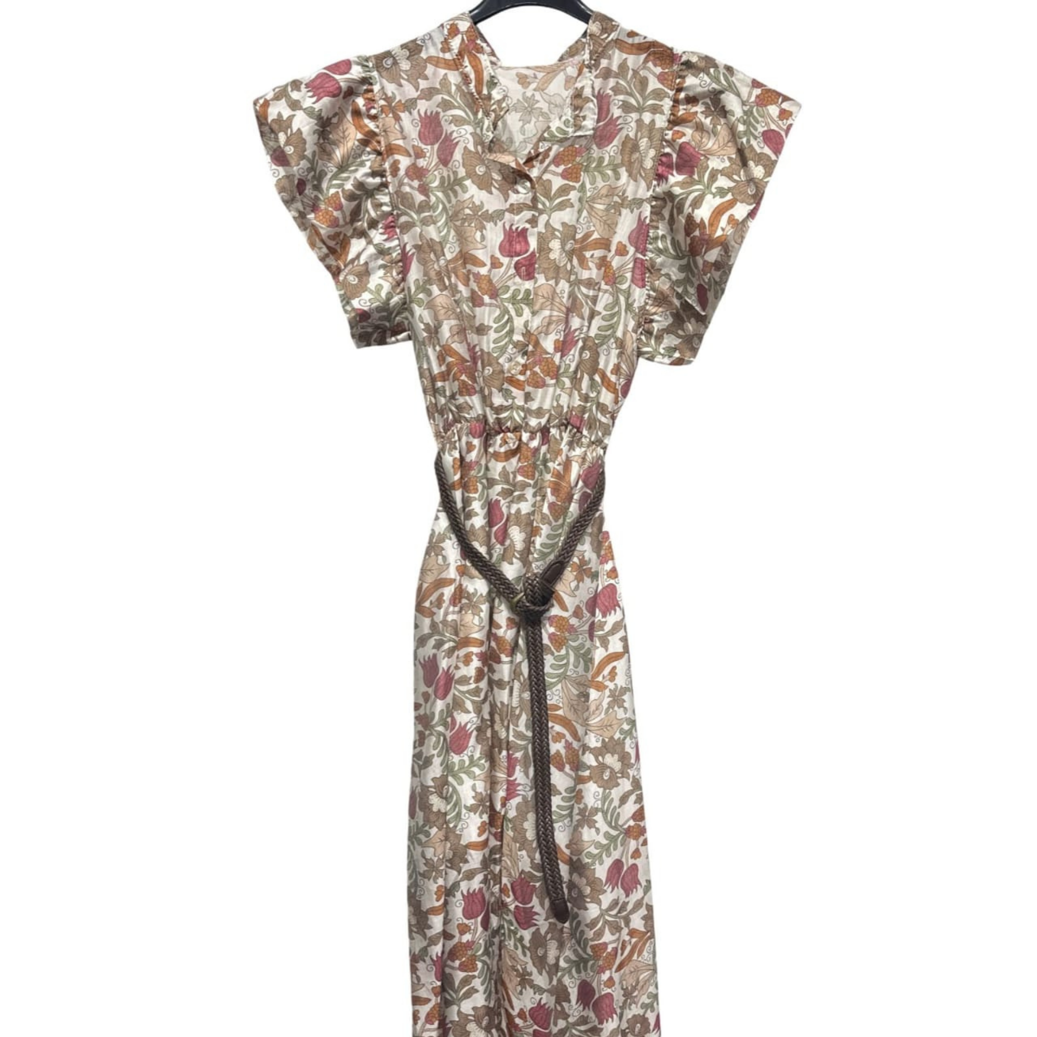 Italian Floral Frill Sleeve Belted Midi Dress