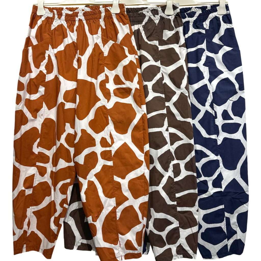 Italian Wide-Leg Giraffe Print Trousers