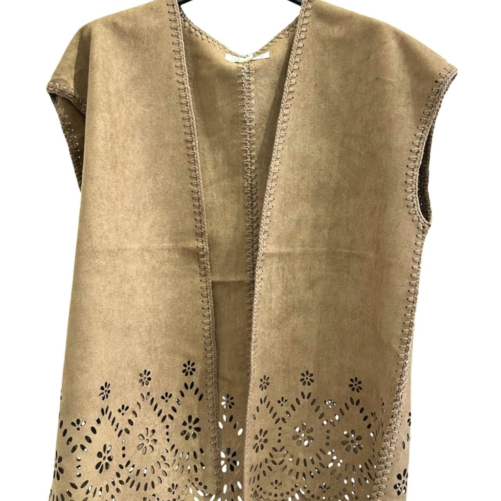 Italian Laser-Cut Suede Look Gilet