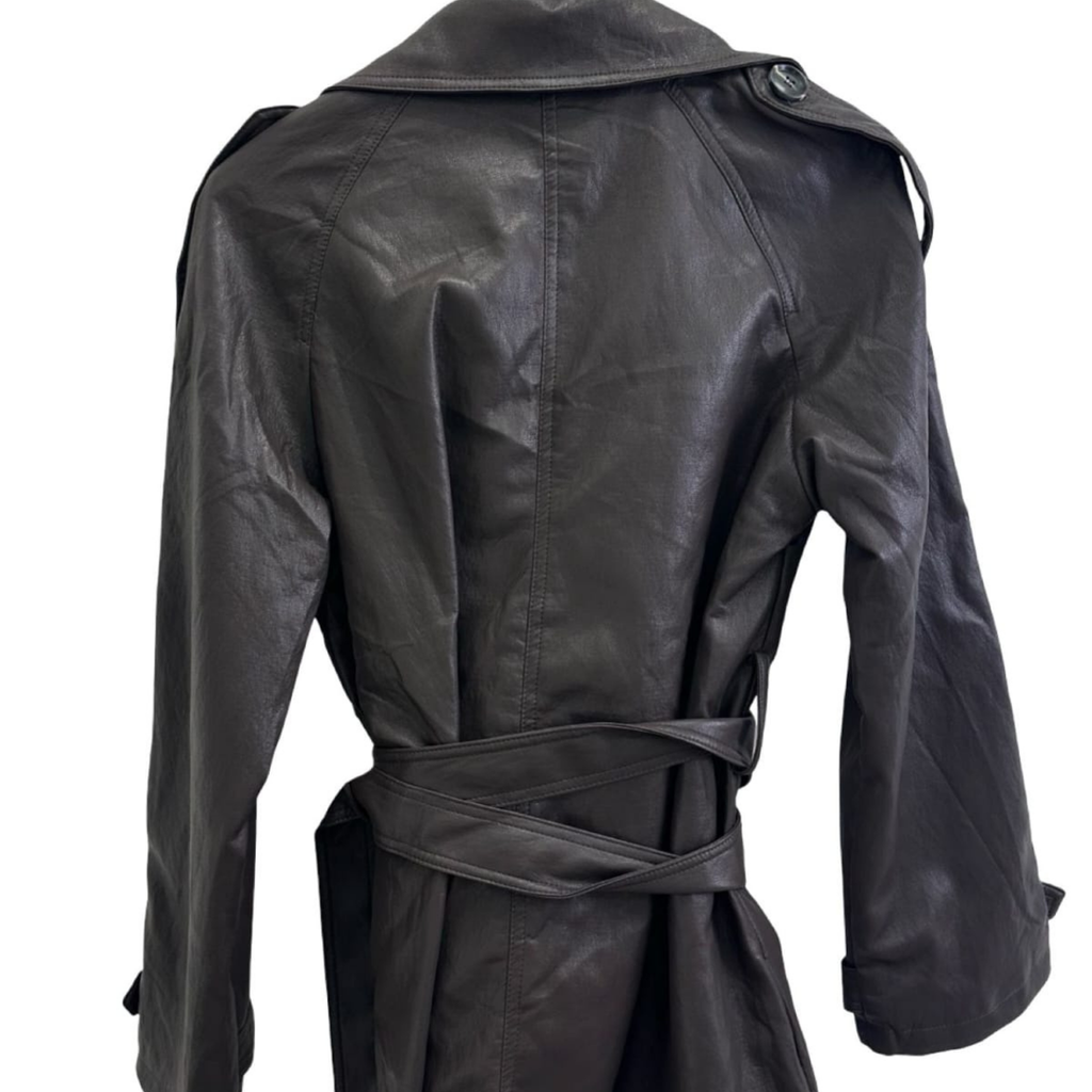 Italian Belted Faux Leather Trench Jacket