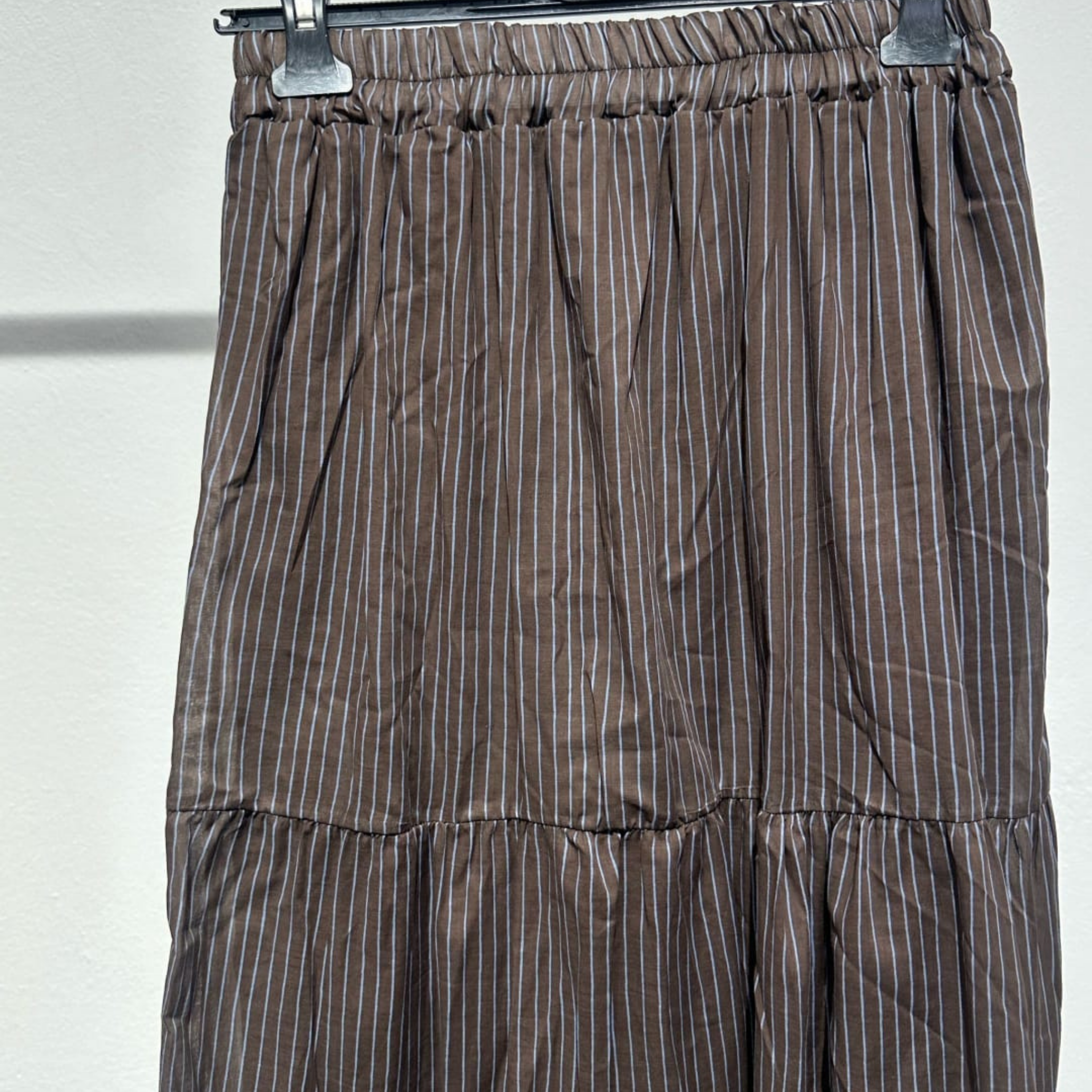 Italian Pinstripe Tiered Maxi Skirt