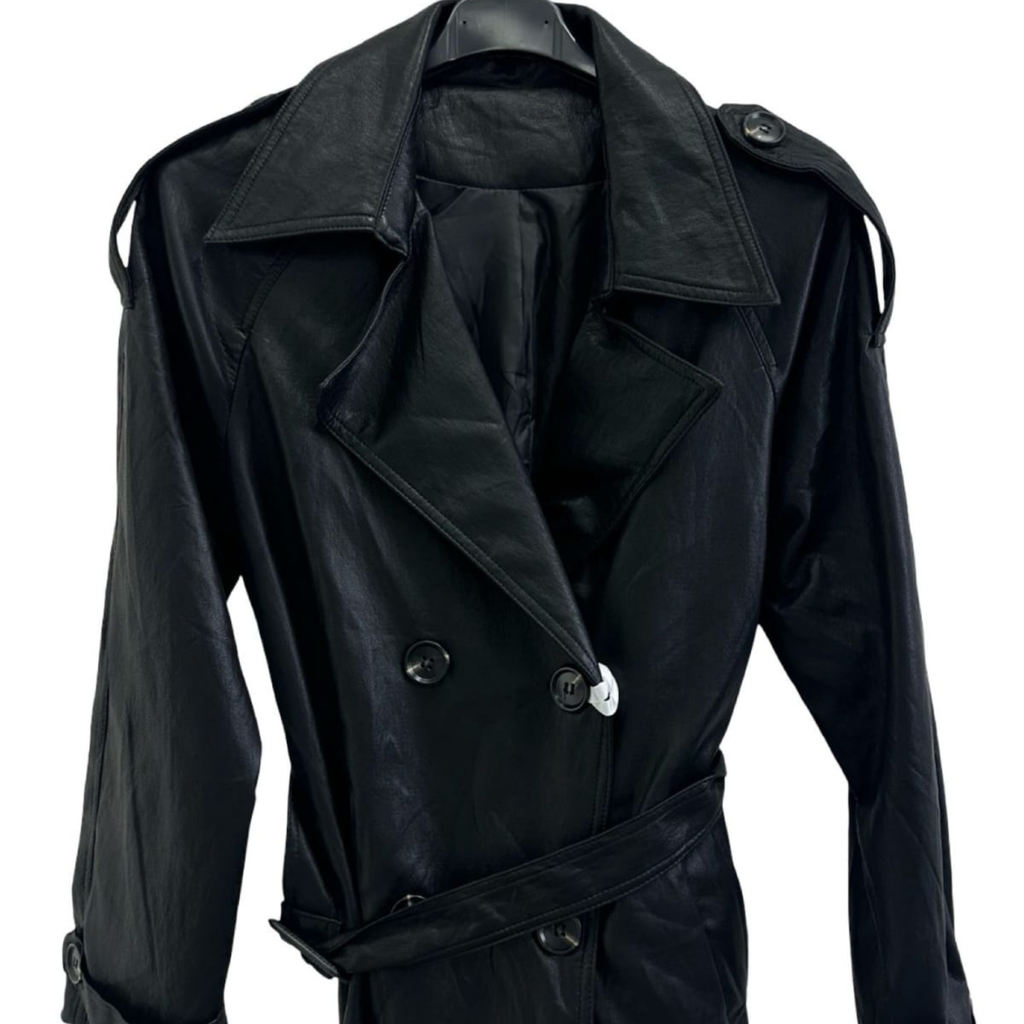 Italian Belted Faux Leather Trench Jacket