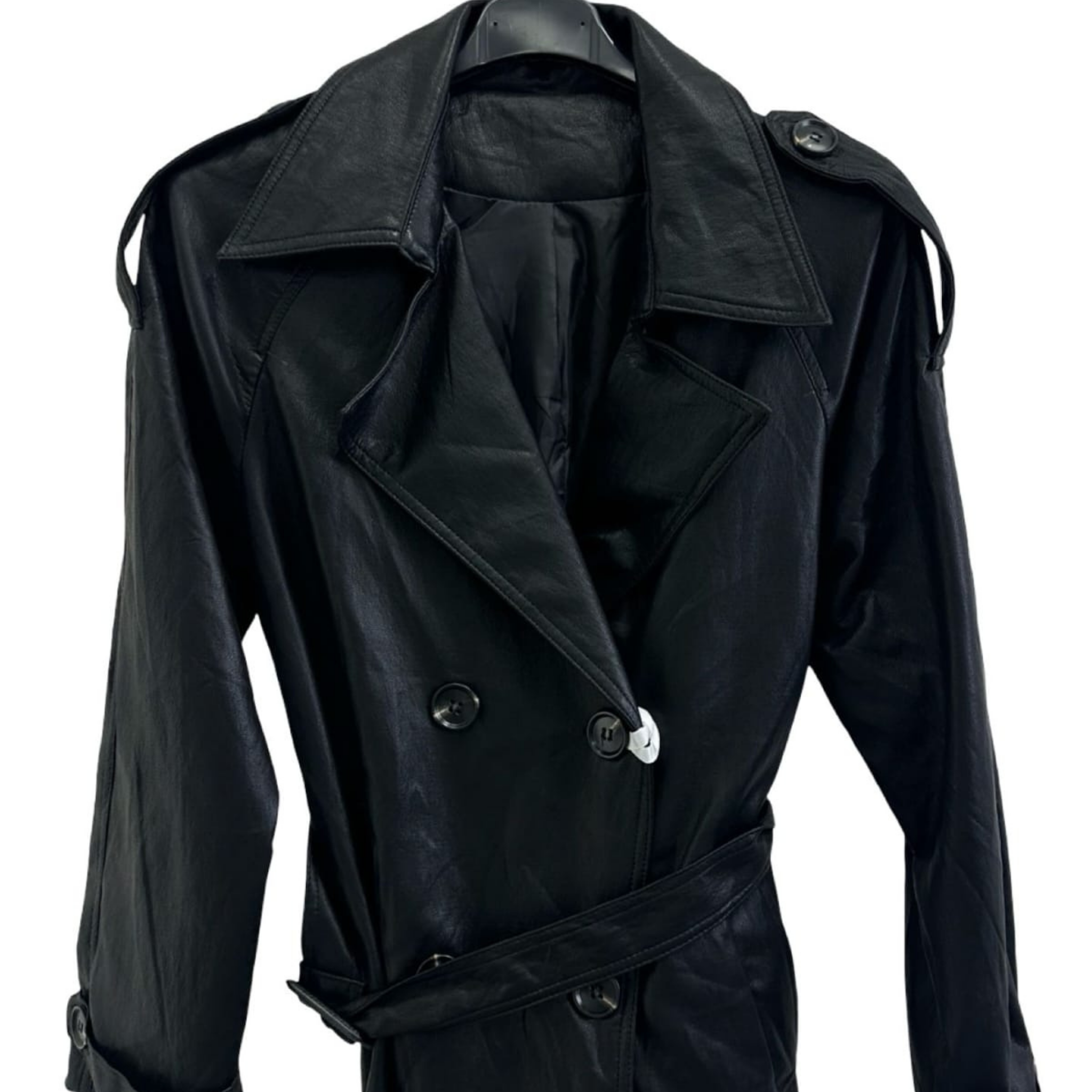 Italian Belted Faux Leather Trench Jacket