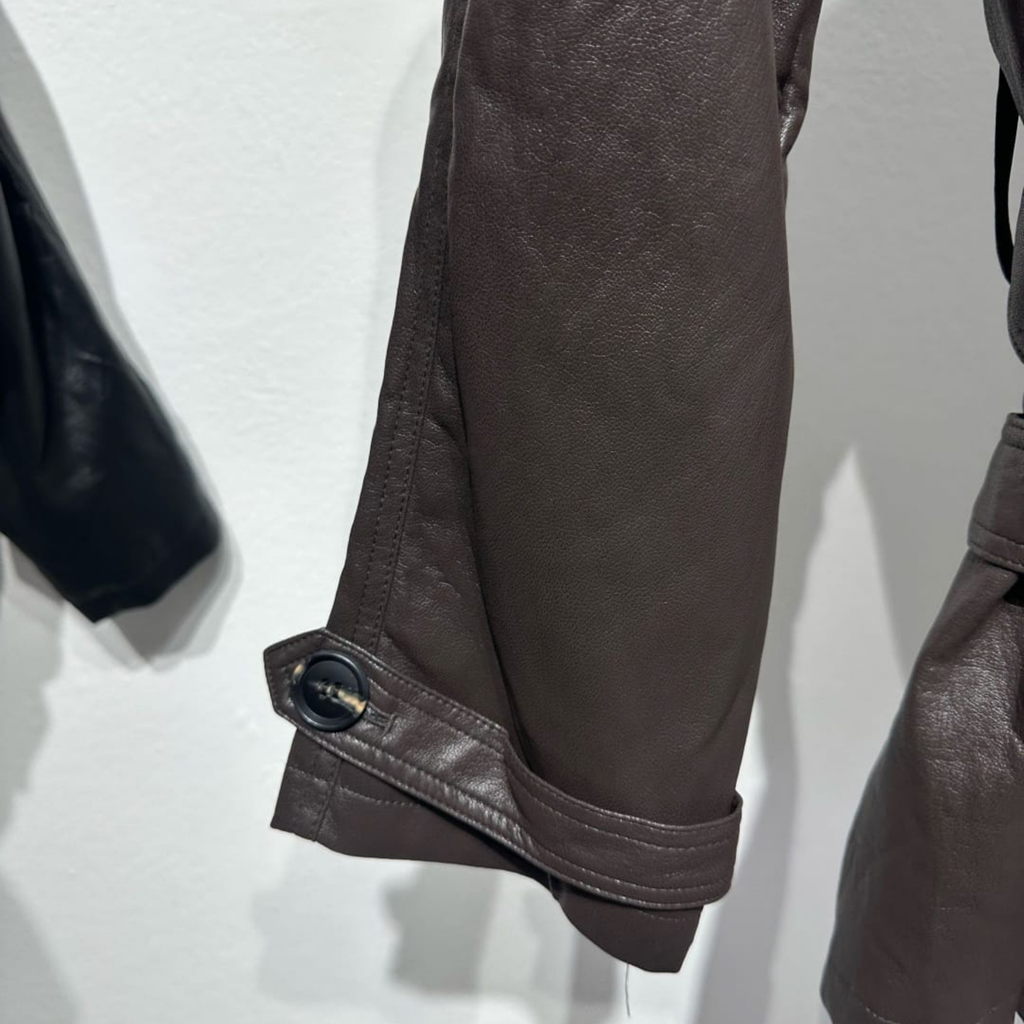 Italian Belted Faux Leather Trench Jacket