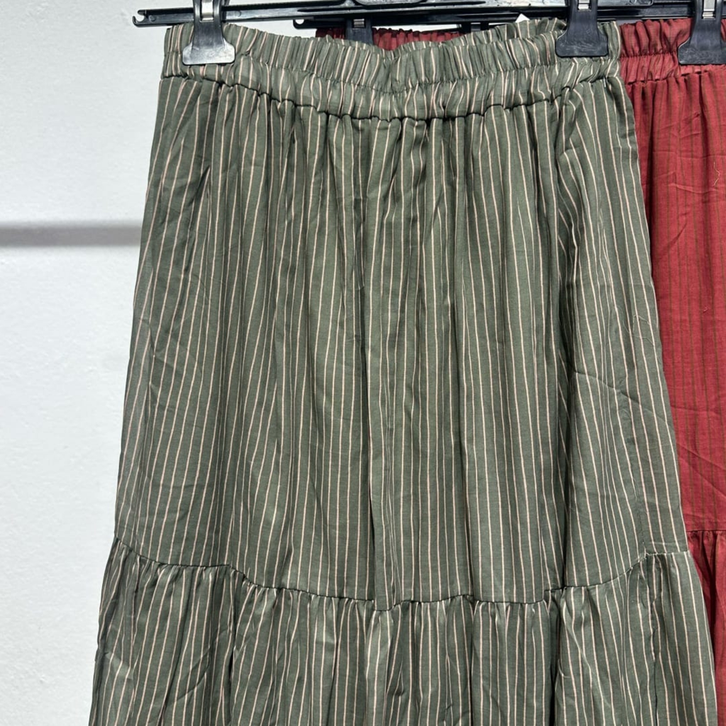 Italian Pinstripe Tiered Maxi Skirt
