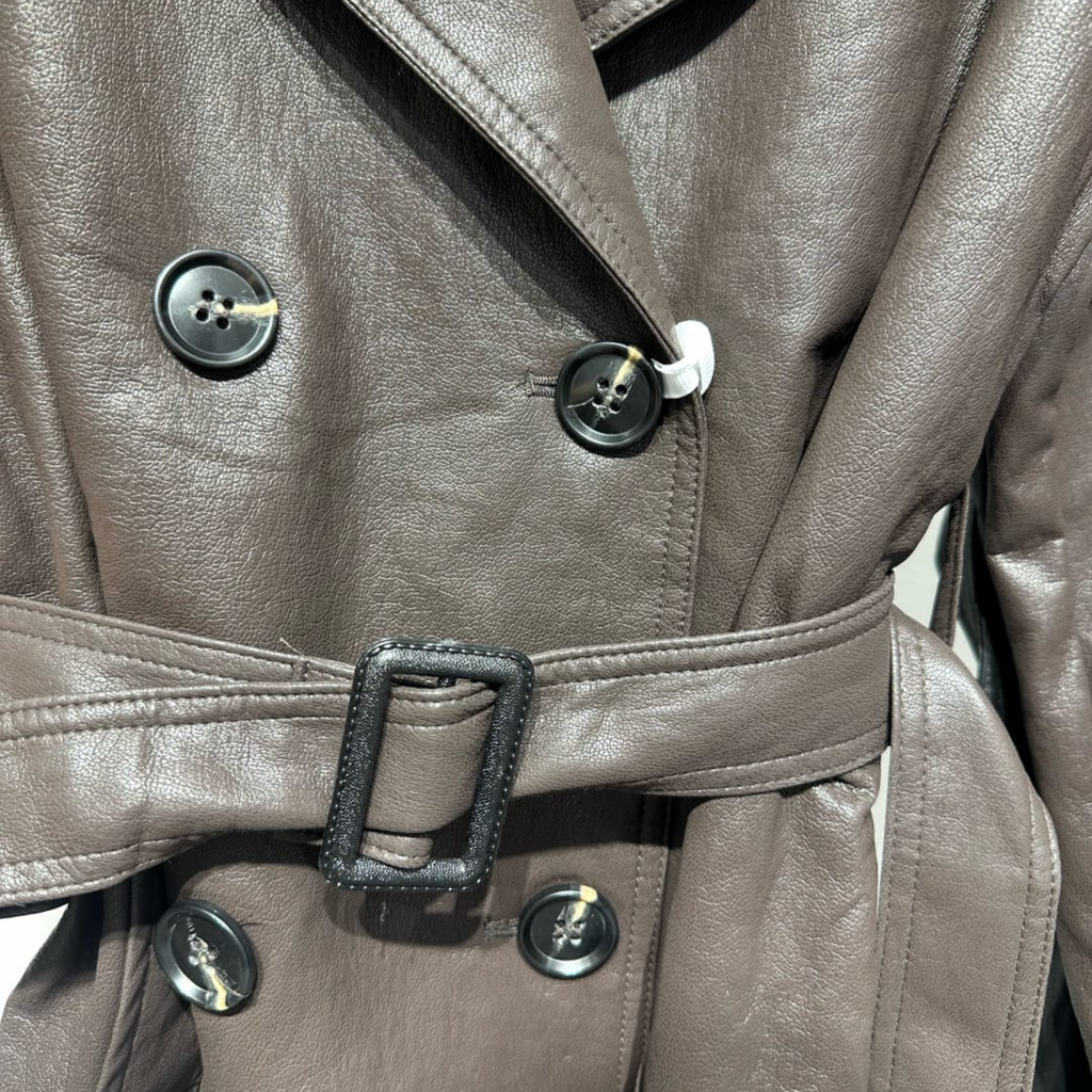 Italian Belted Faux Leather Trench Jacket