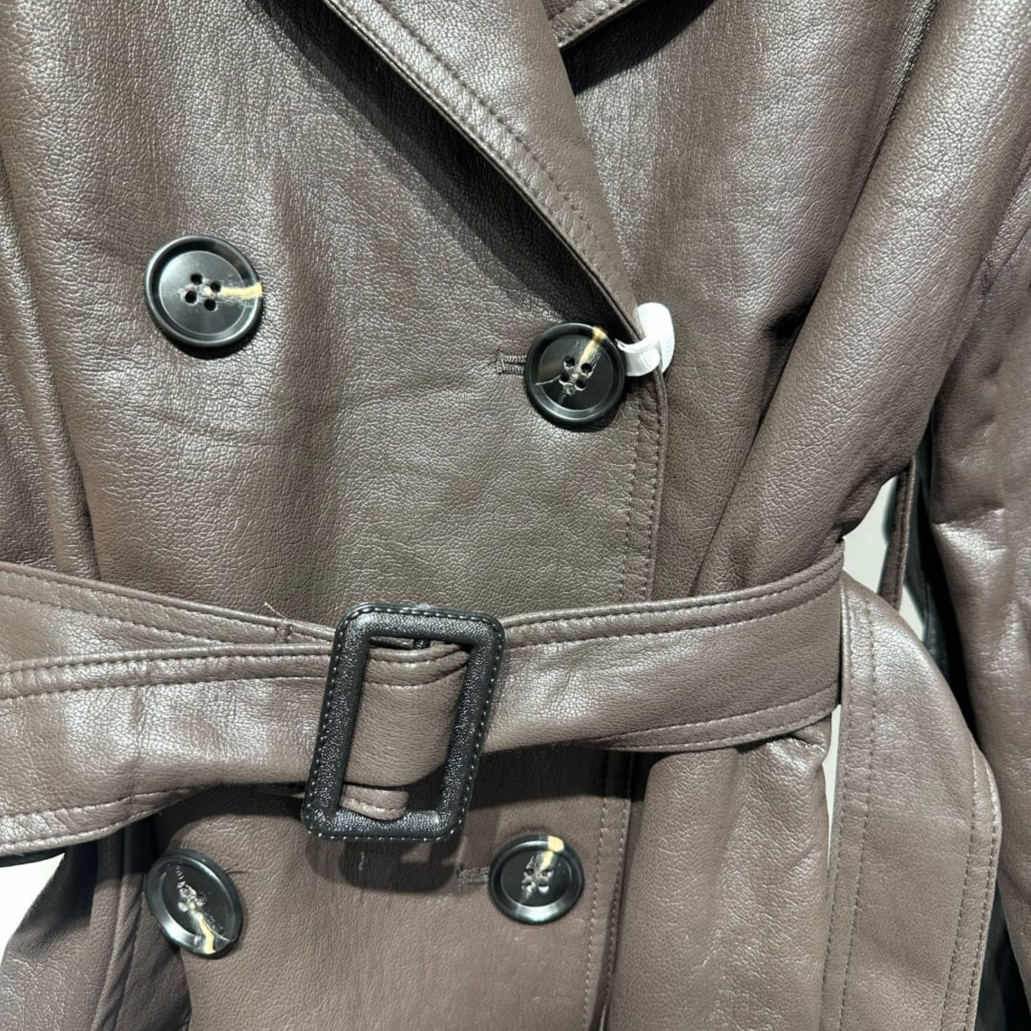 Italian Belted Faux Leather Trench Jacket