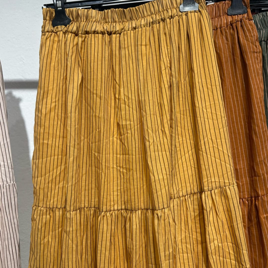 Italian Pinstripe Tiered Maxi Skirt