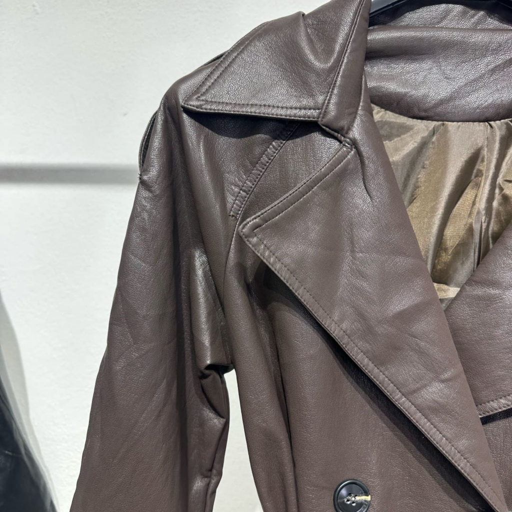 Italian Belted Faux Leather Trench Jacket