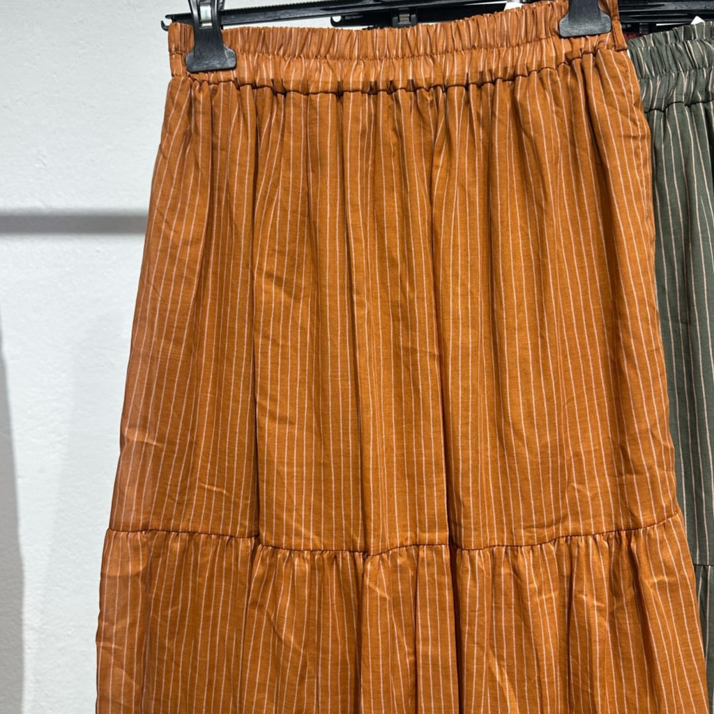 Italian Pinstripe Tiered Maxi Skirt