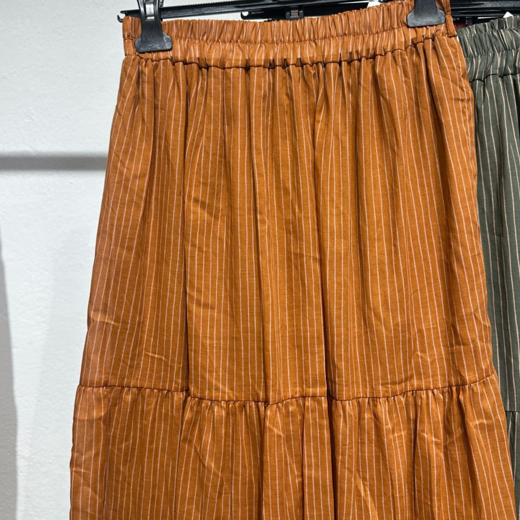 Italian Pinstripe Tiered Maxi Skirt