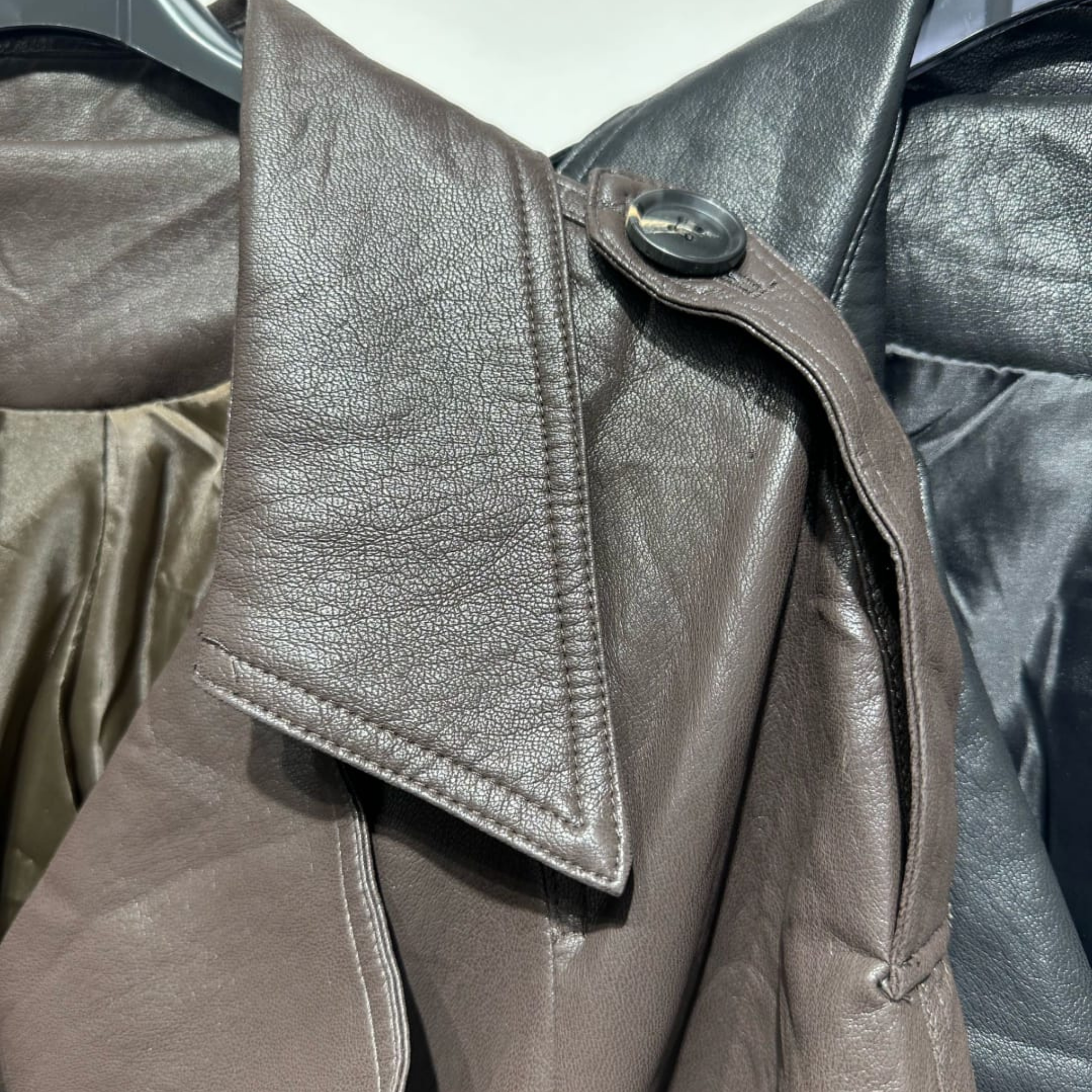 Italian Belted Faux Leather Trench Jacket