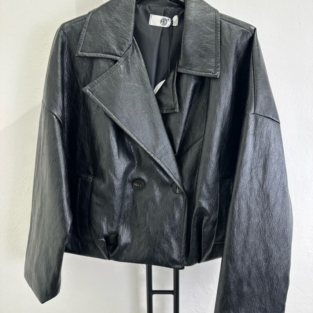 Double-Breasted Faux Leather Jacket