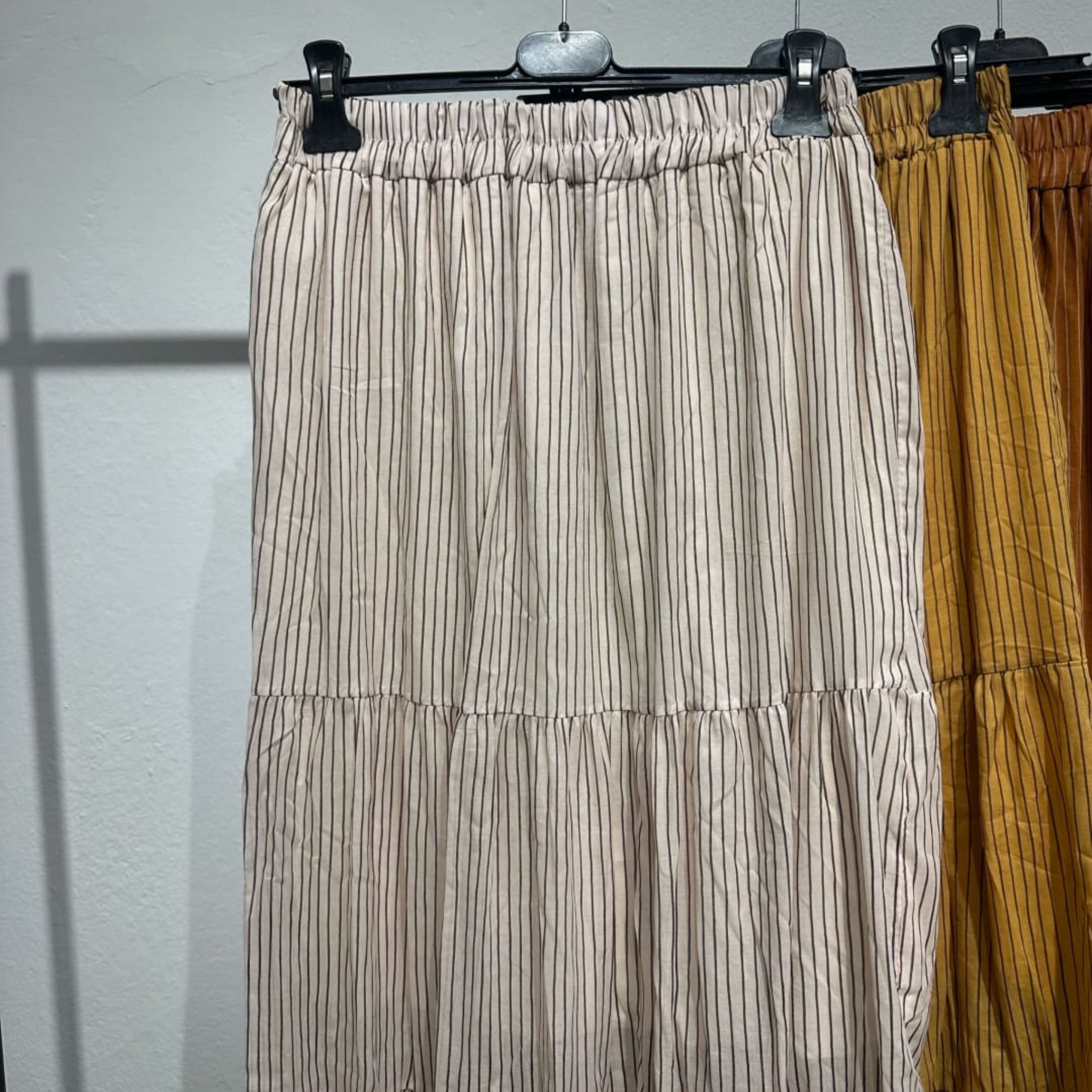 Italian Pinstripe Tiered Maxi Skirt