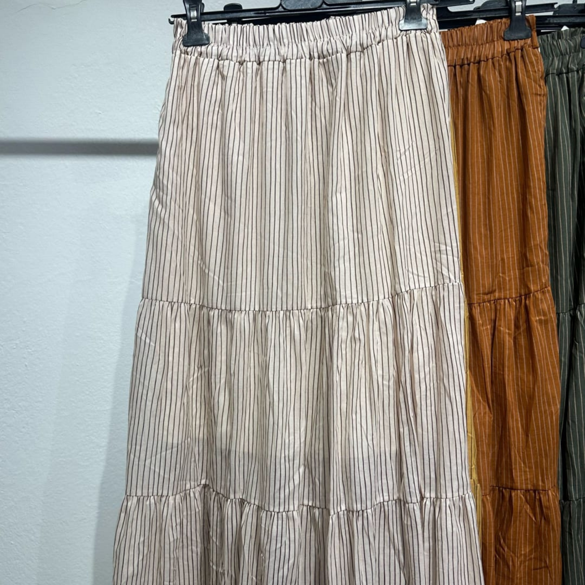 Italian Pinstripe Tiered Maxi Skirt