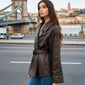 Italian Belted Faux Leather Trench Jacket