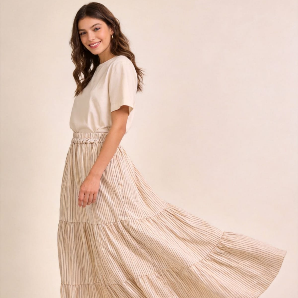 Italian Pinstripe Tiered Maxi Skirt