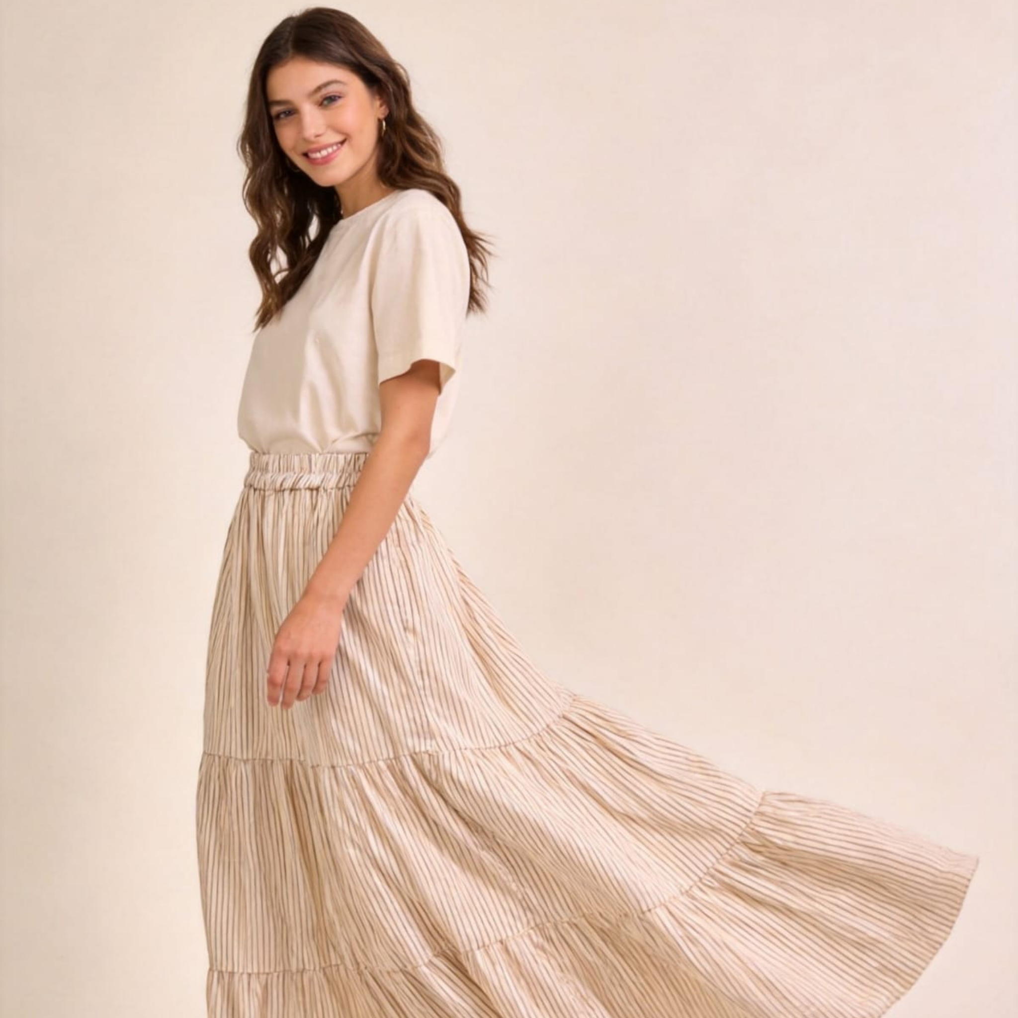Italian Pinstripe Tiered Maxi Skirt