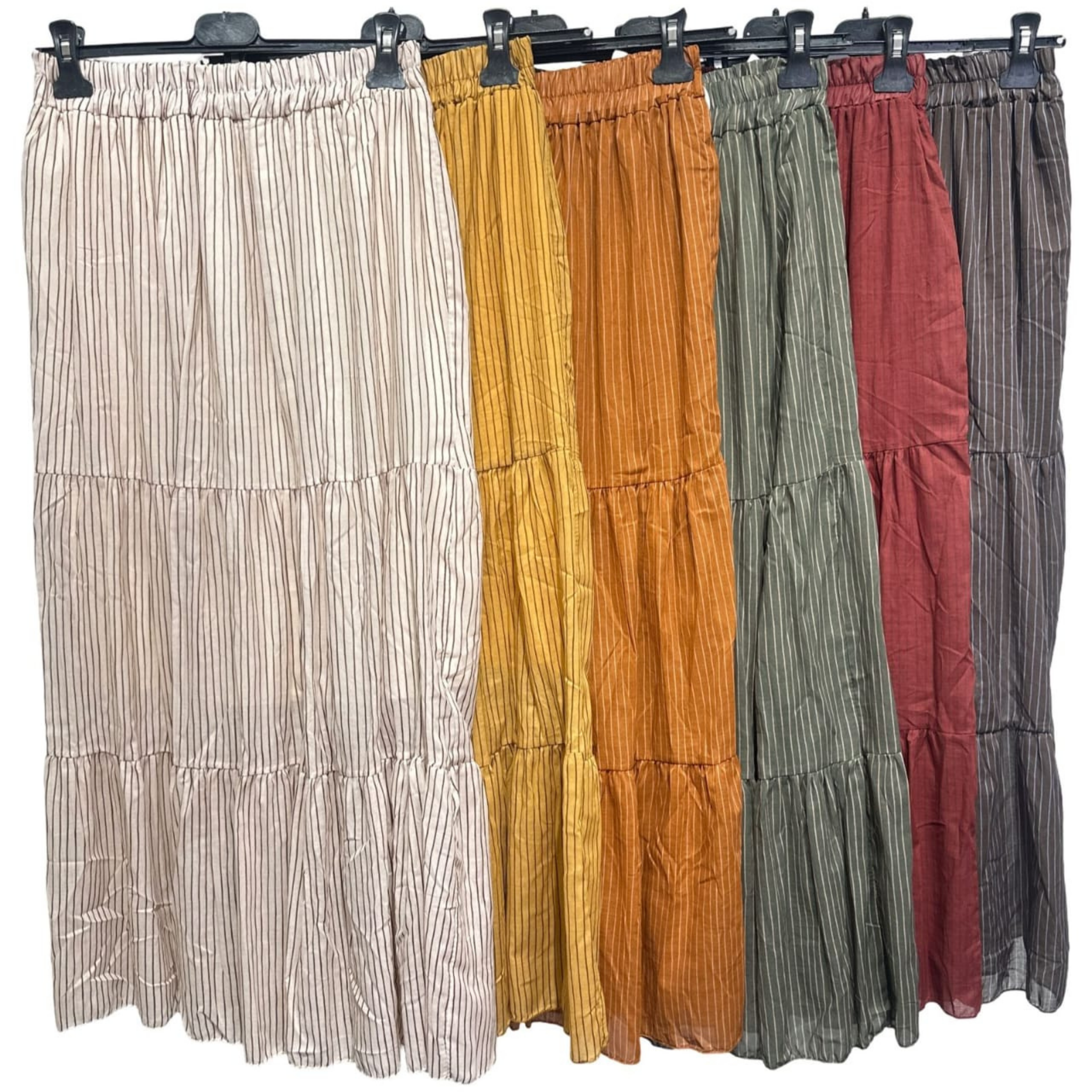 Italian Pinstripe Tiered Maxi Skirt